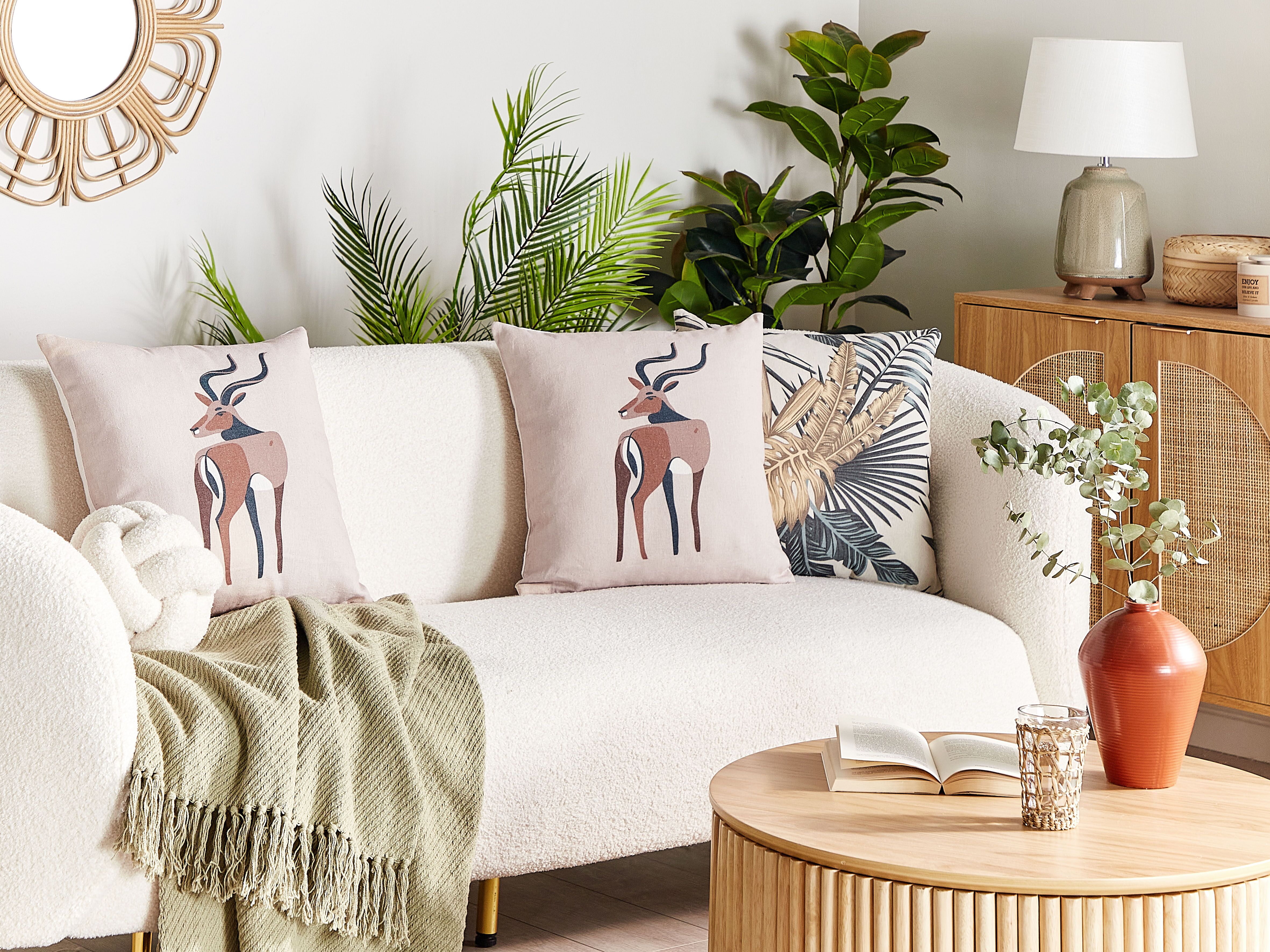 Set of 2 Decorative Cushions ABAL 45 x 45 cm Beige Animal Pattern