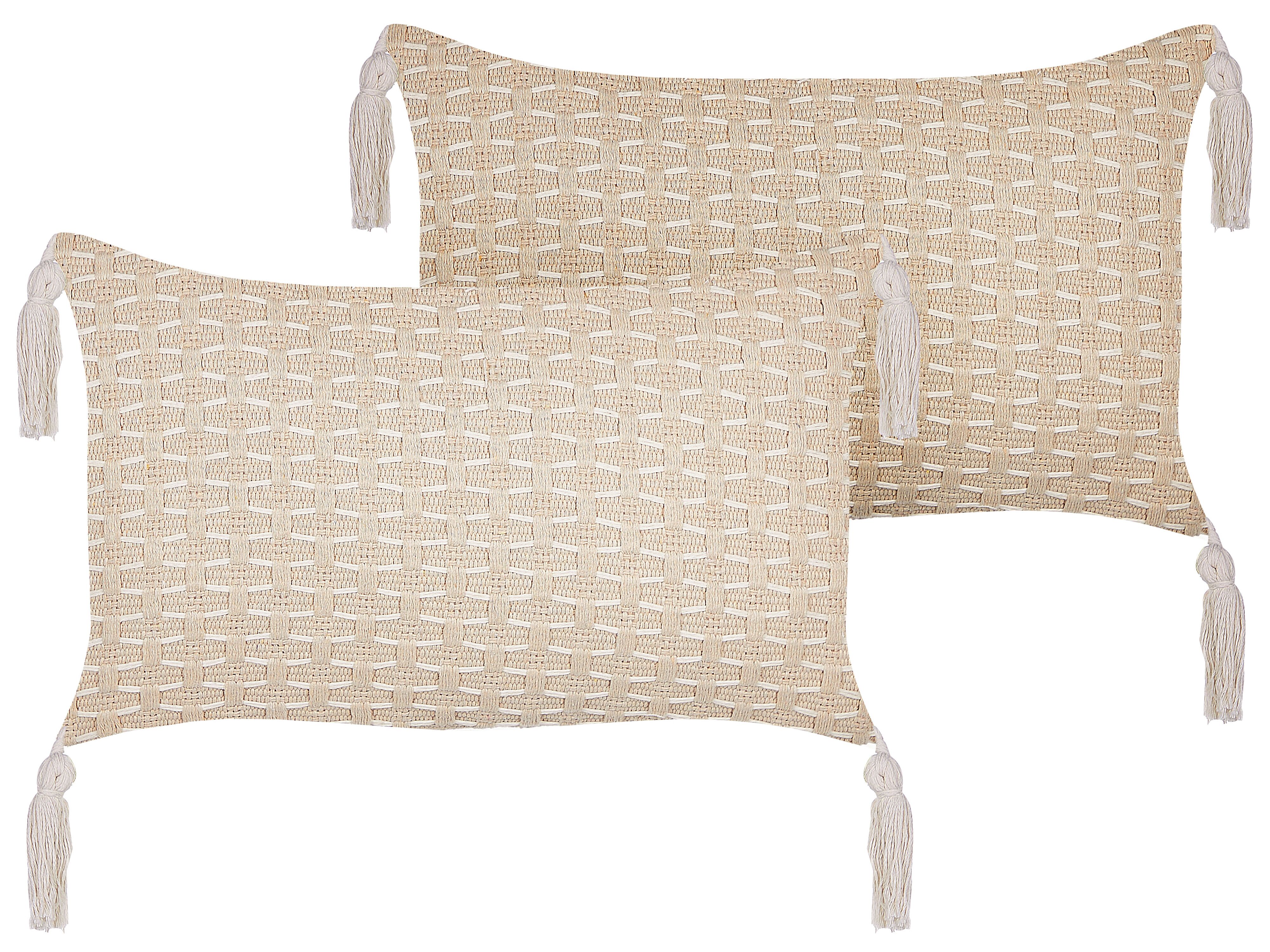 Set of 2 Decorative Cushions HAKONE 45 x 25 cm Light Beige Geometric Pattern