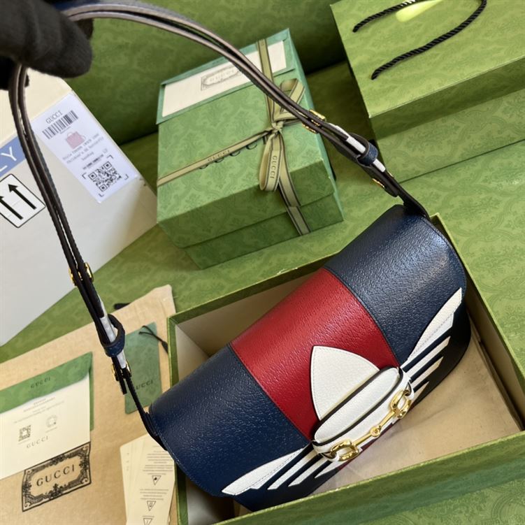 adidas x Gucci Gucci Horsebit 1955 small bag Dark blue and red leather – GB1051:1High-quality replica
