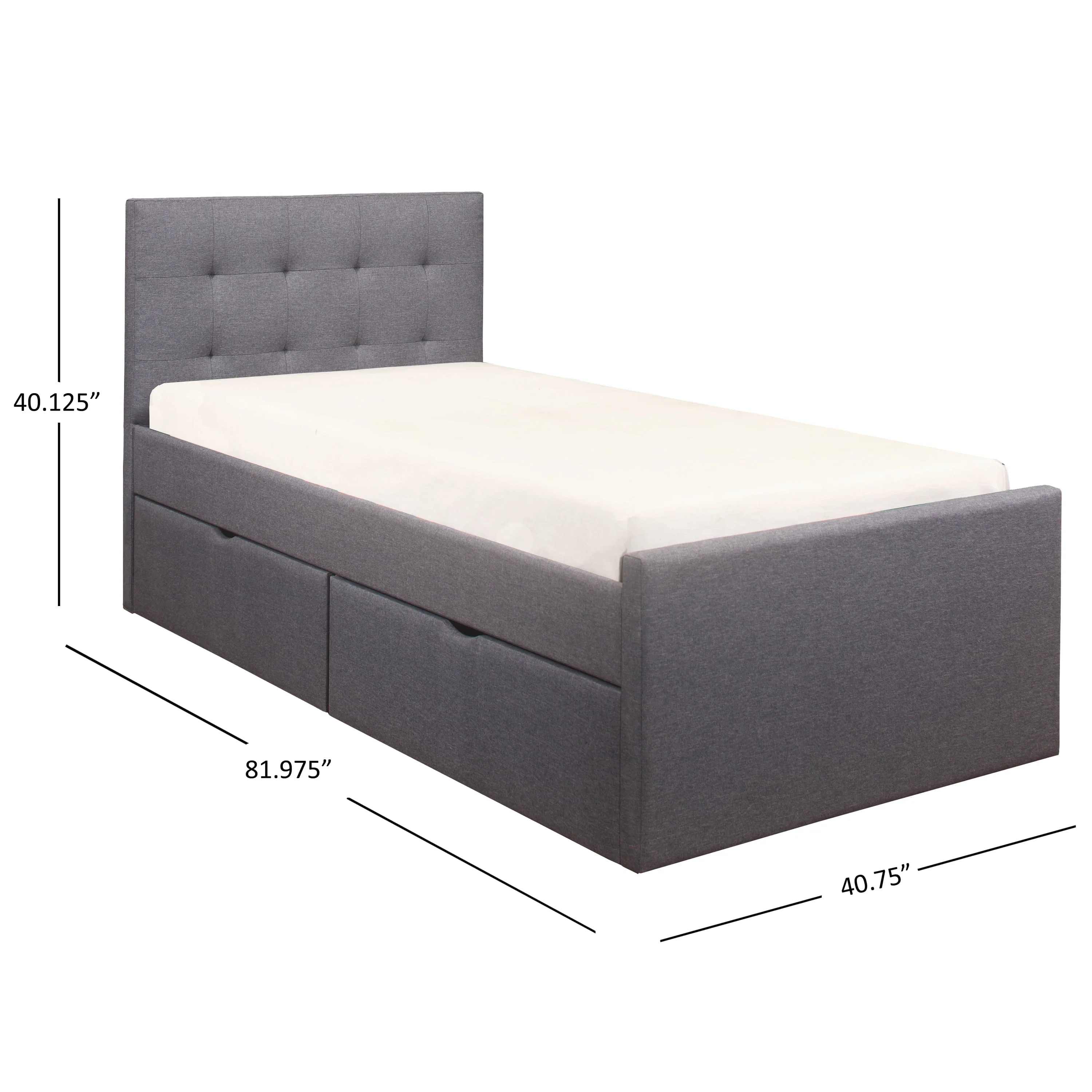 Emory Upholstered Twin Platform Bed with 2 Storage Drawers, Gray, by Hillsdale Living Essentials - Image 7