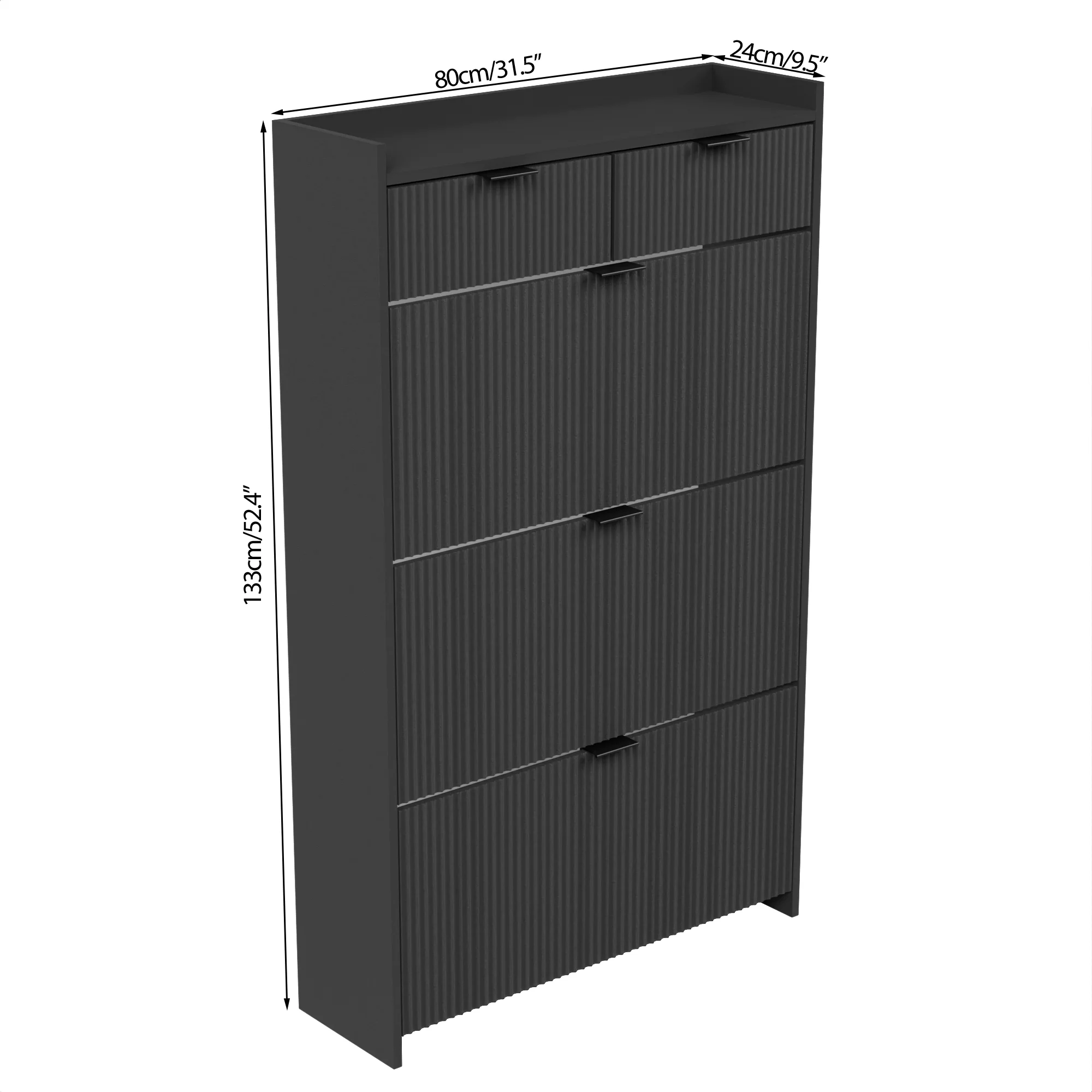 Shoe Cabinet, Free Standing Tipping Bucket Shoe Rack Organizer with 3 Flip Drawers, Modern Entryway Narrow Shoe Rack with 2 Drawers & Top Storage, for Hallway Bedroom, Walnut - Image 10