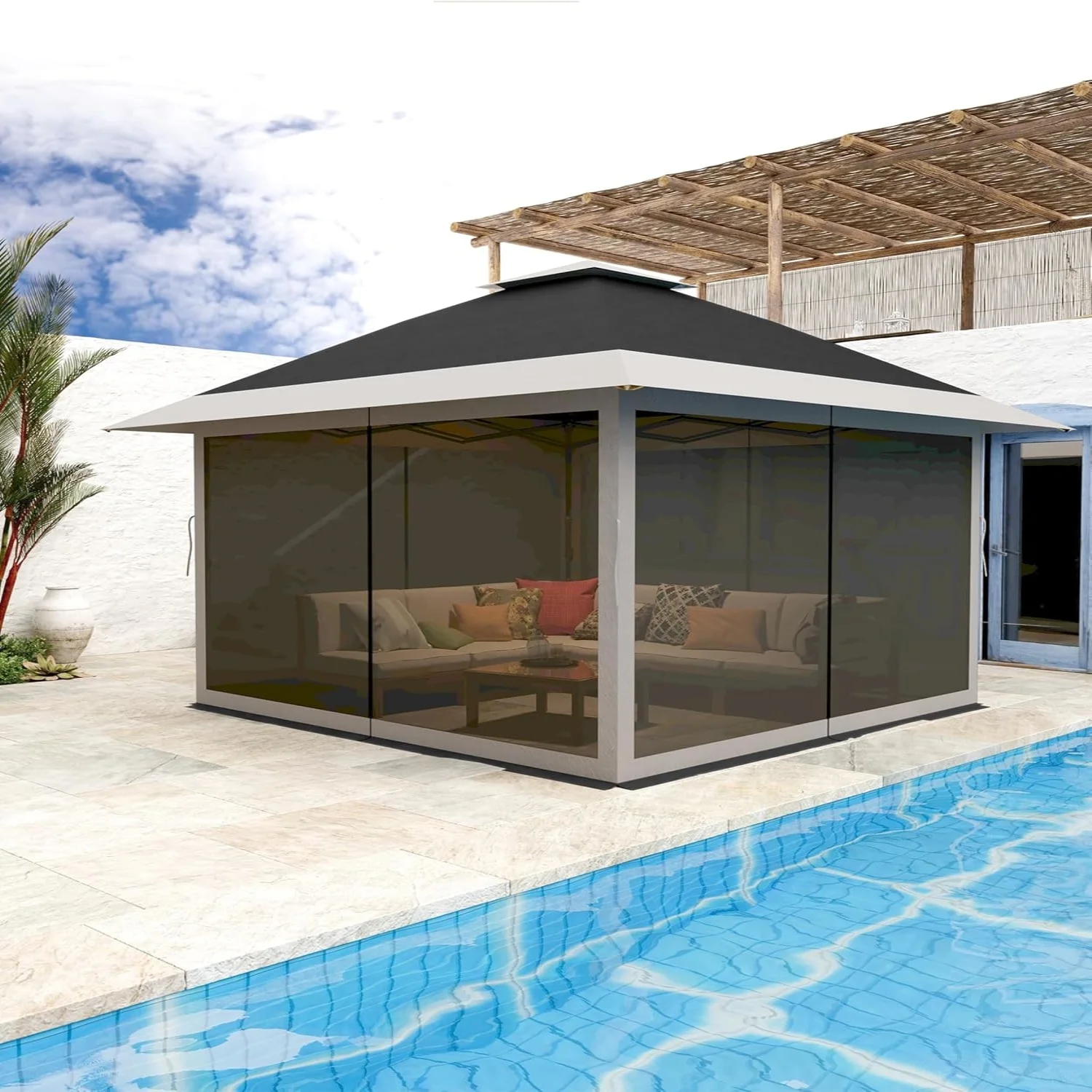 AOILE 13x13FT Pop-Up Patio Gazebo, Outdoor Canopy Tent with Mesh Walls, Double Roof & Carry Bag