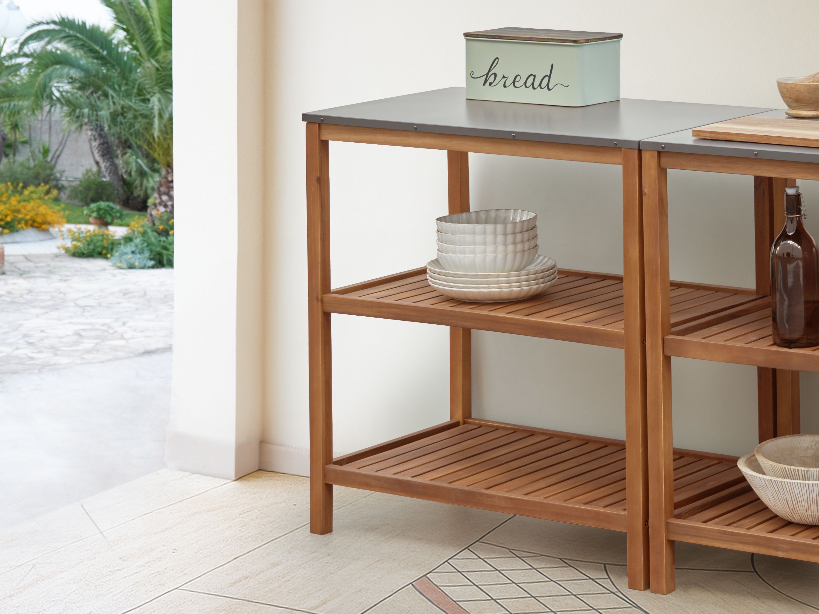 Big Kitchen Island BRUCOLI Acacia Wood Brown