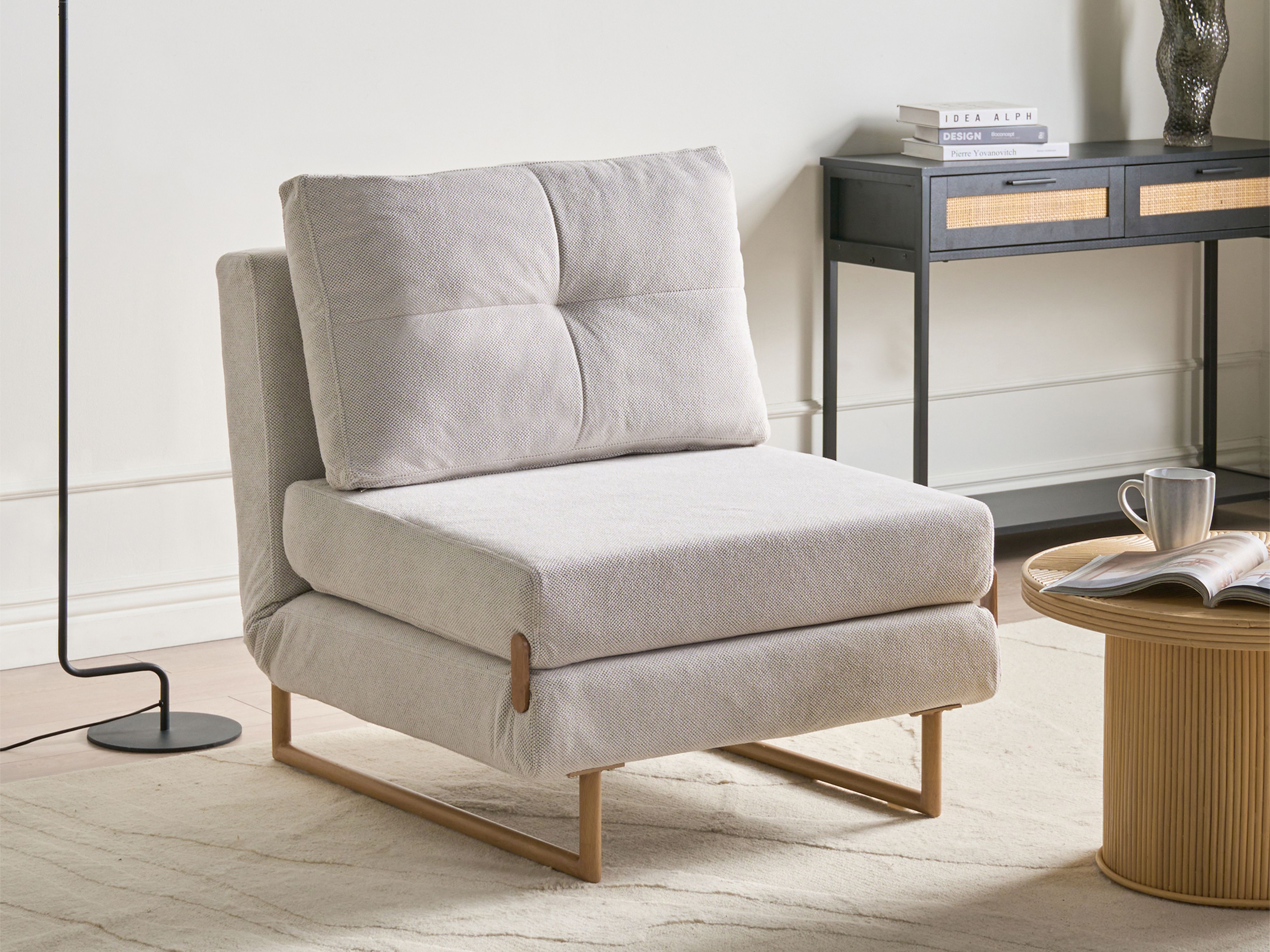 Single Sofa Bed JERSLEV Fabric Off-White