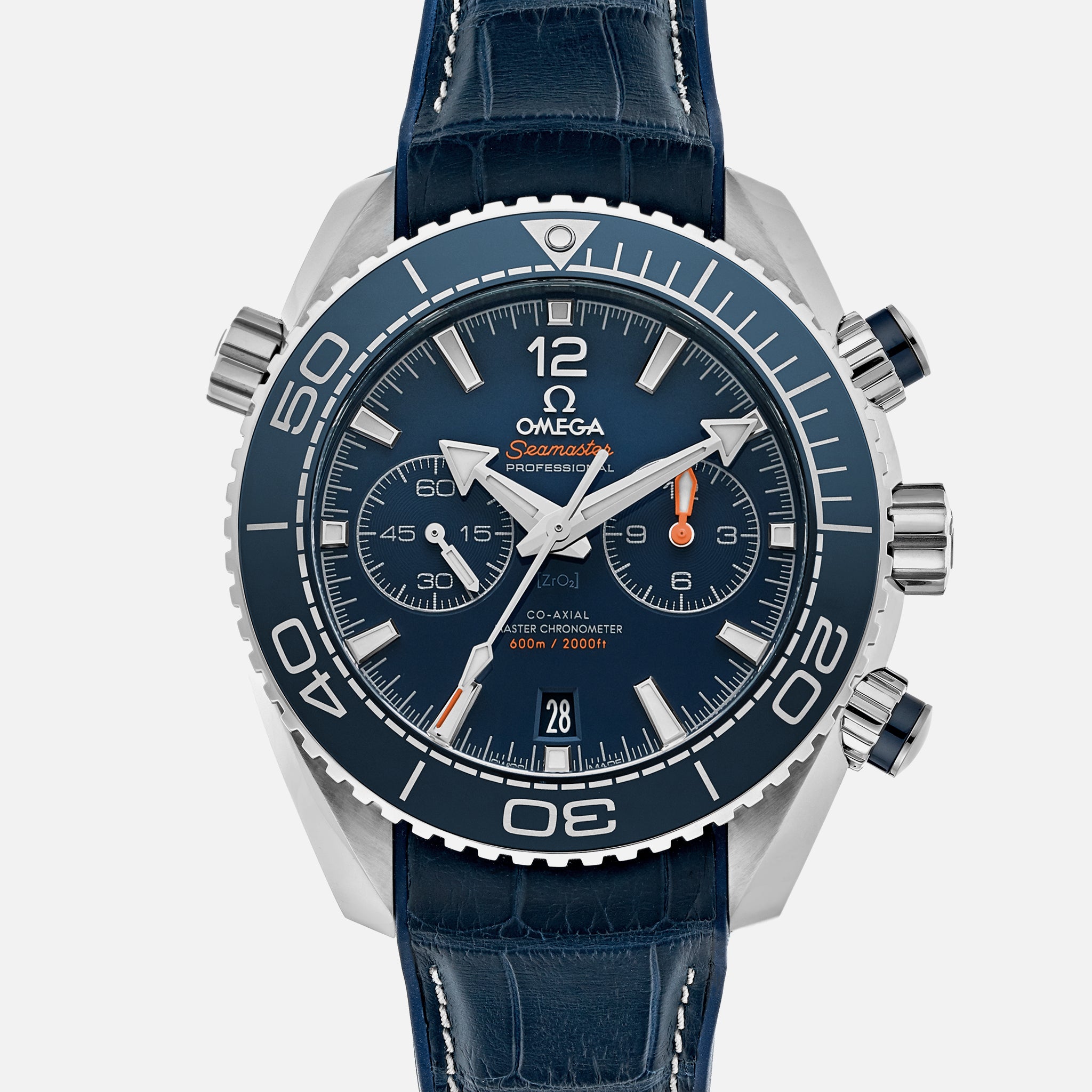Seamaster Planet Ocean 600M Co-Axial Master Chronometer Chronograph 45.5mm Blue Dial On Leather Strap With Rubber Lining(1:1 replica) - Top club