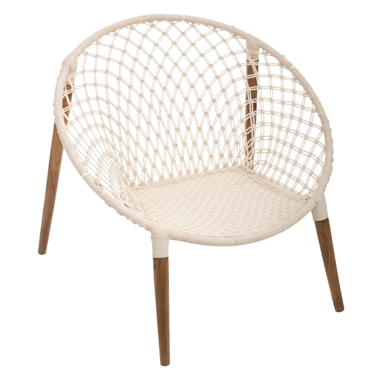 Armchair "Raina" Teak, Braided white cotton