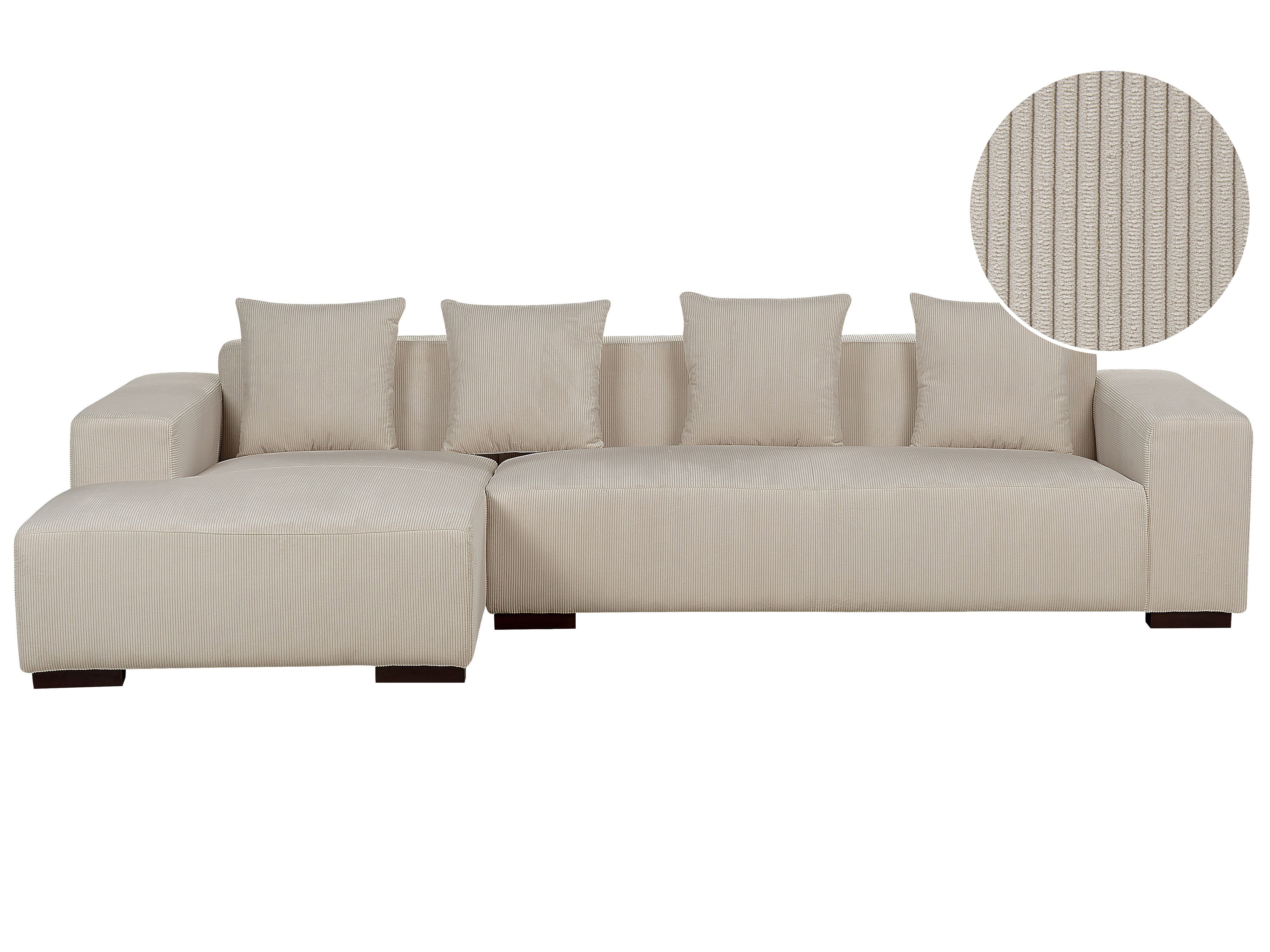 Corner Sofa 4 Seater LUNGO Corduroy Beige Right Hand