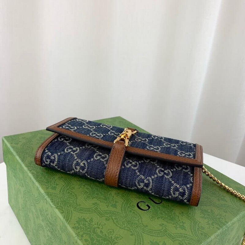 Replica Gucci Jackie 1961 Chain Wallet 652681 In Blue Denim1:1High-quality replica