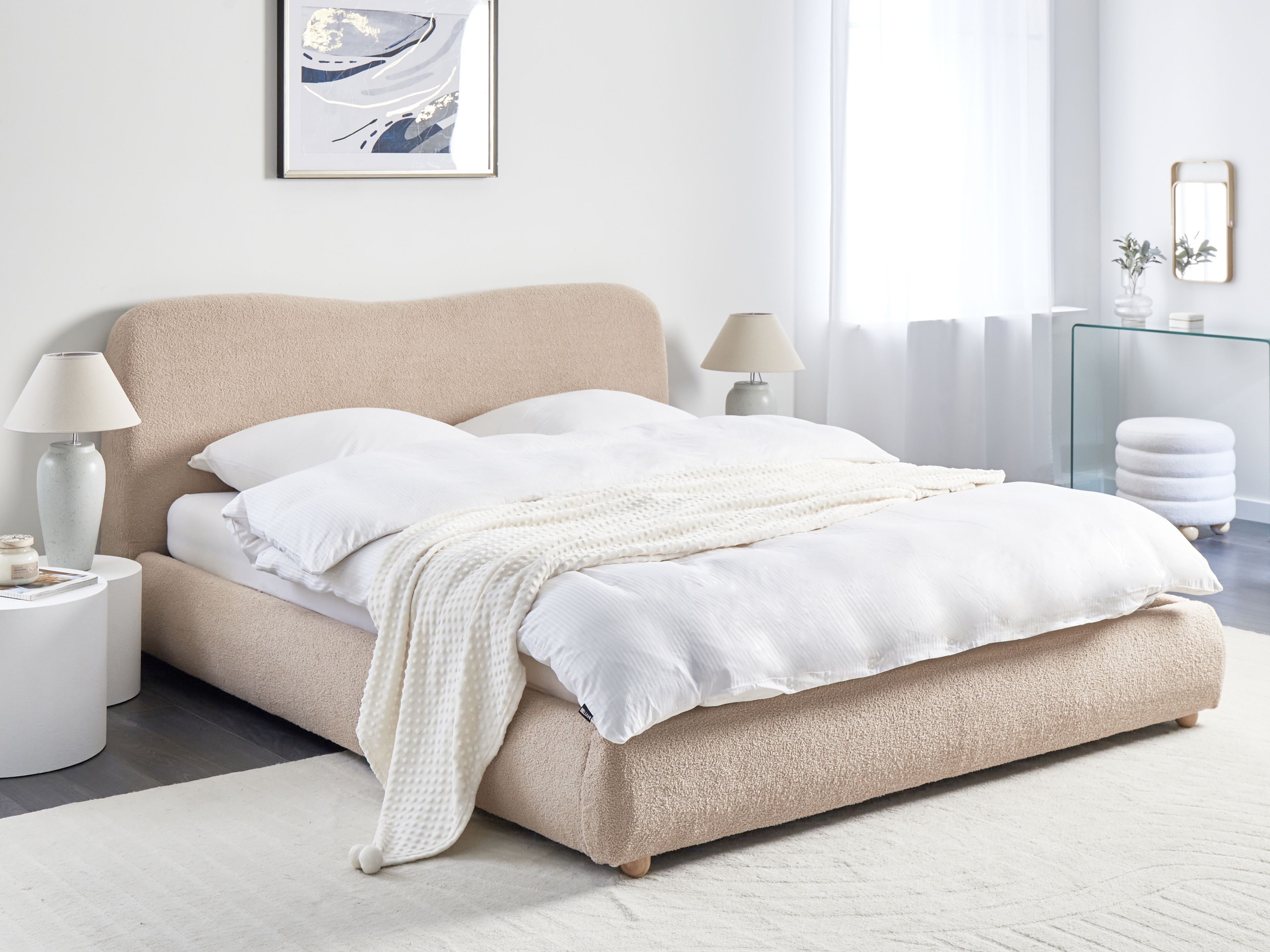 Ottoman Bed Boucle BLAGNAC 180 x 200 cm (EU Super King) Beige