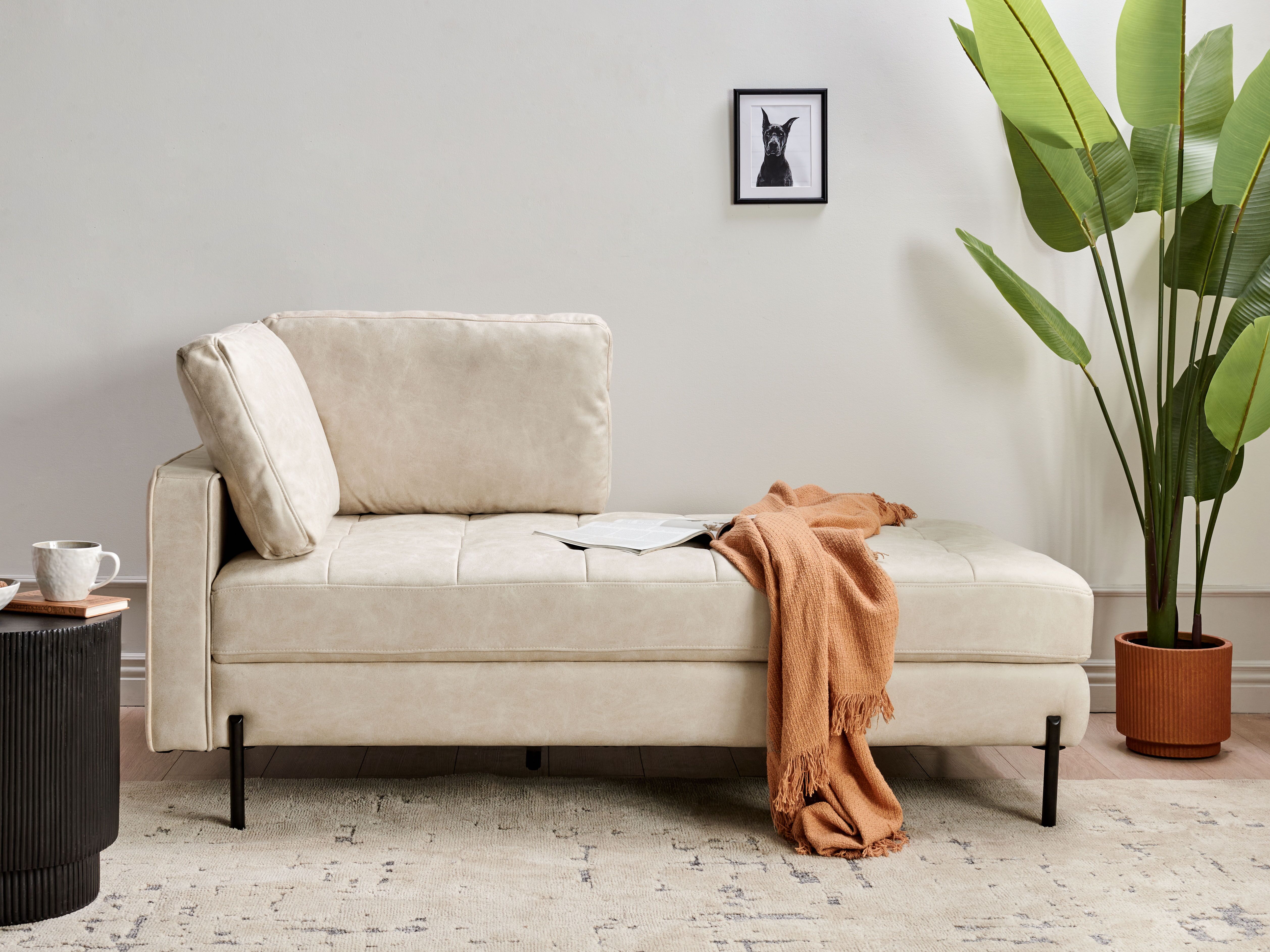 Left-Hand Chaise Lounge REBAIS Faux Leather Light Beige