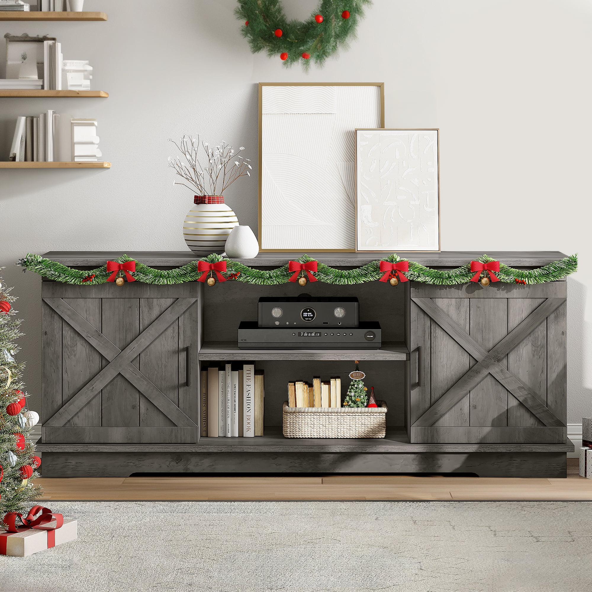 Dextrus Farmhouse TV Stand for 65 inch TV, Entertainment Center for Living Room, TV Media Console Cabinet, Grey Wash - Image 26