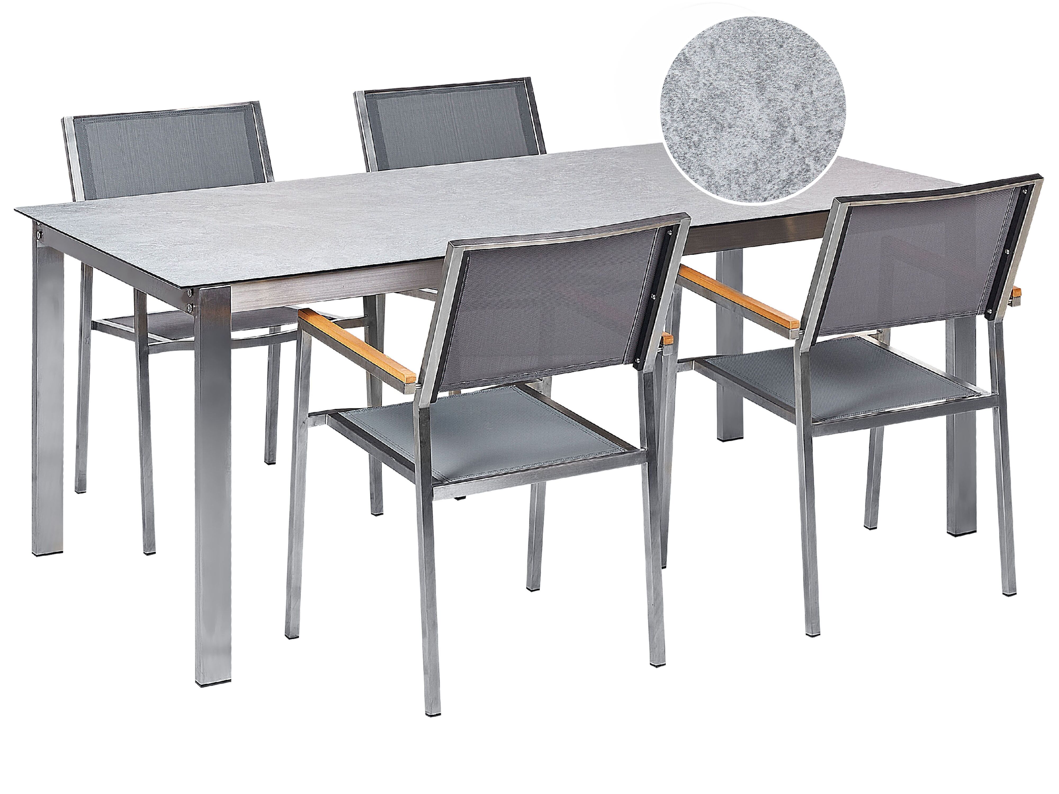 Garden Dining Set 4 Seater COSOLETO/GROSSETO Tempered Glass Marble Effect Grey