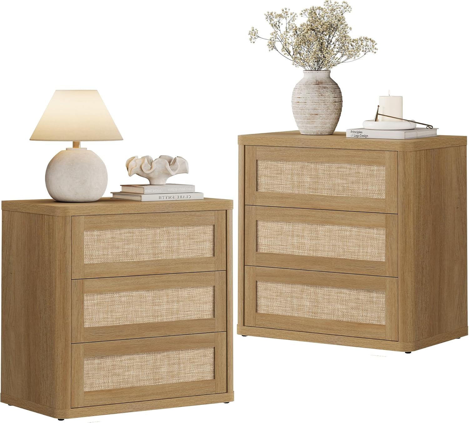 SICOTAS Rattan Nightstand Set of 2, 26.8