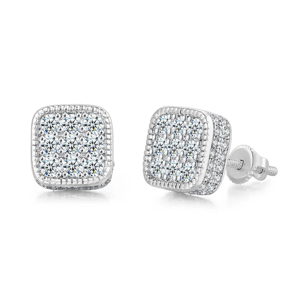 Square Hip-hop Earrings Full Diamond Zircon Micro Inlay Color Separation Electroplating Thread Earrings Earrings Jewelry Gift for Women a nd Men