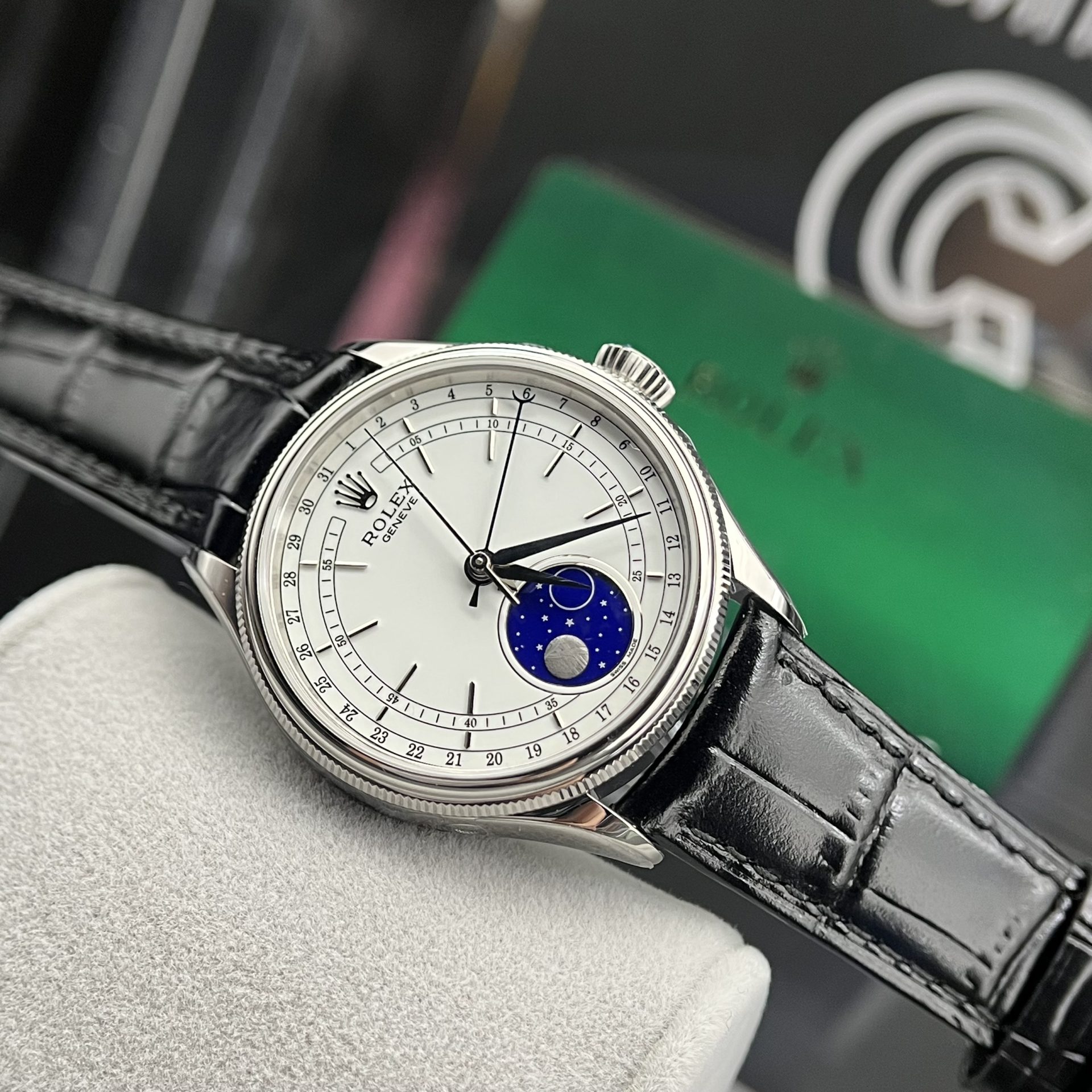 Rolex Moonphase 50535 Replica Watch Black Leather Strap 39mm - Top club