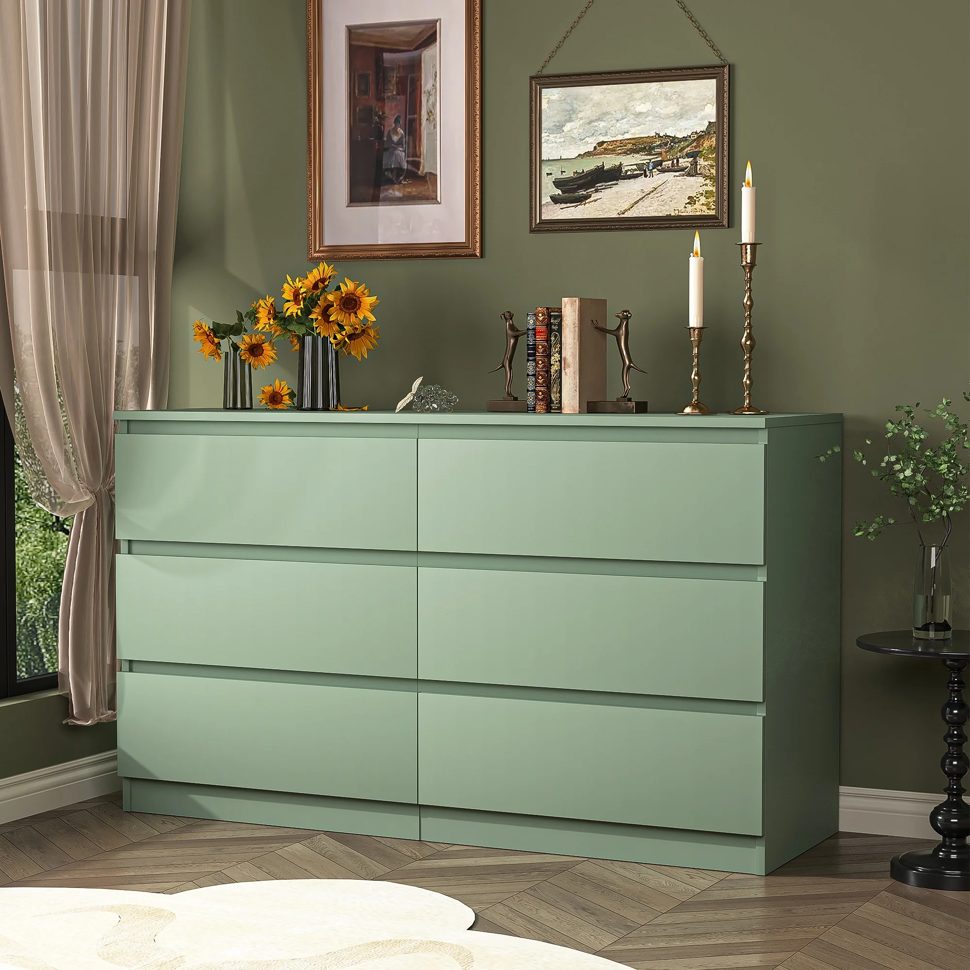 Kadyn White Chest of Drawer, 6 Double Drawer Dresser for Bedroom, Modern Storage Cabinet for Living Room, Dresser - Image 108