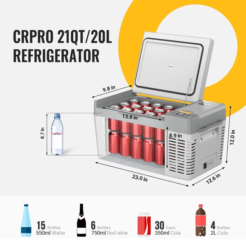 BougeRV Portable Car Refrigerator CRPRO 21 Qt, 12 Volt Fridge Compressor Freezer with -8℉~50℉ Cooling Range, 12V/24 DC & 110-240 AC for RV Truck Vehicle Boat Outdoor & Home Use Black - Image 13