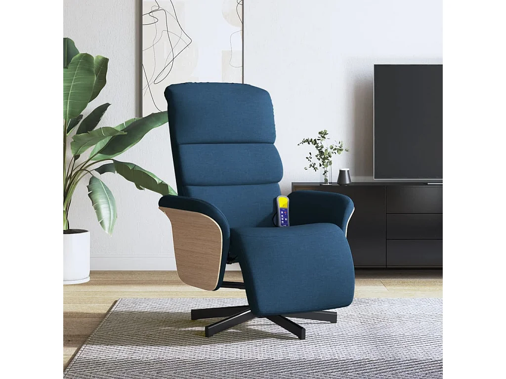 Fauteuil inclinable-Fauteuil salon de massage avec repose-pieds bleu tissu SHL1055
