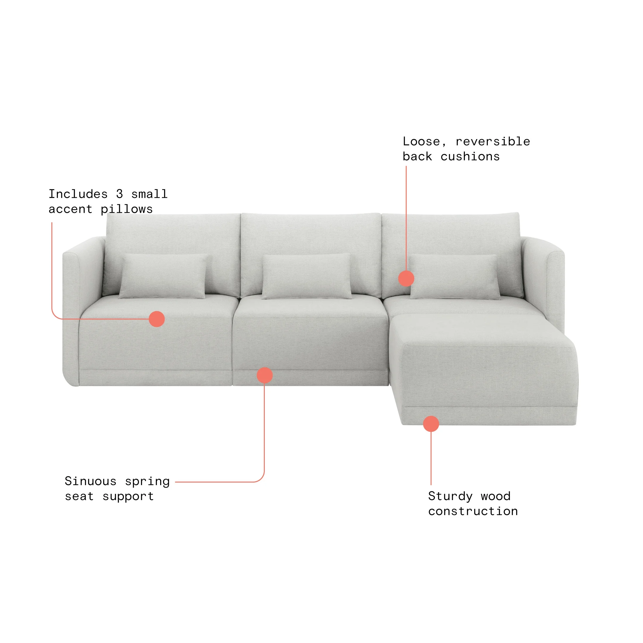 Beautiful Drew Modular Sectional Sofa with Ottoman by Drew Barrymore, Gray Fabric - Image 27