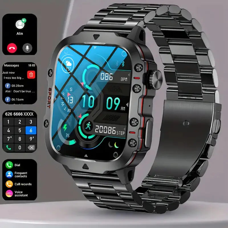 Avontuurlijke Smartwatch met Gezondheids- en Sporttracking – IP68 Waterdicht, 100+ Sportmodi, Langdurige Batterijduur