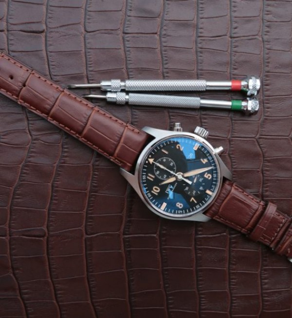 Replica IWC ZF Pilot Chrono SS IW387808 Black Dial Leather Strap - Top club