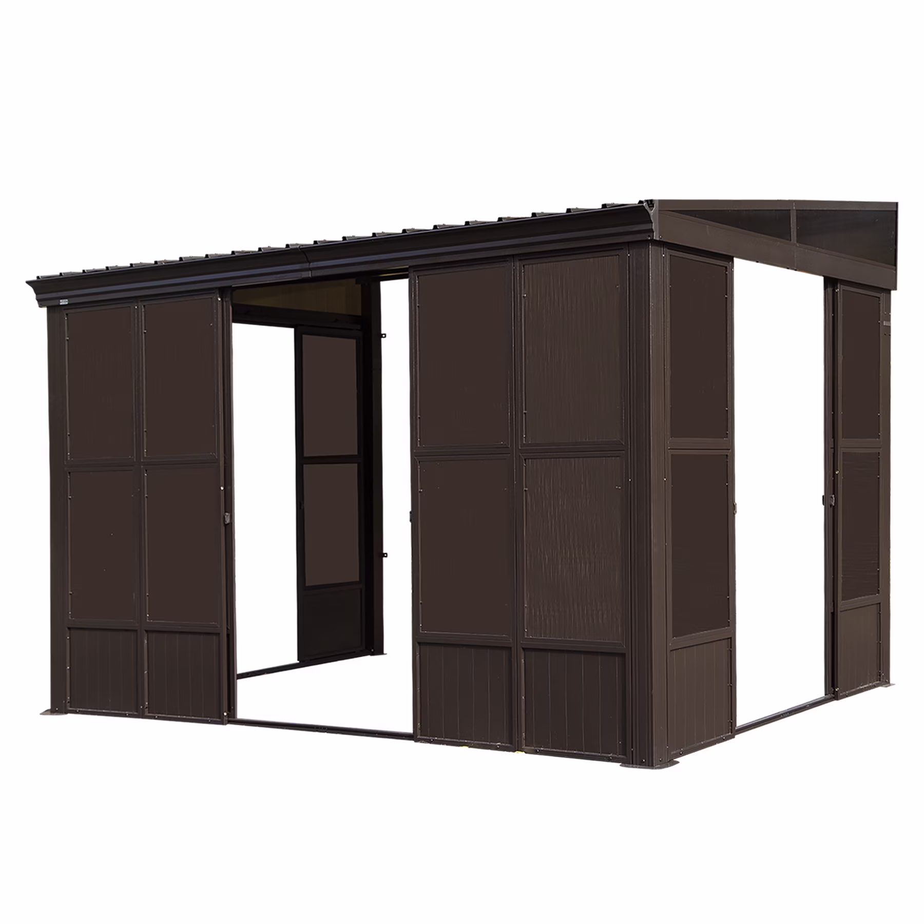TOTAL Outdoor 10'x12' All-Season Sunroom Gazebo with Steel Roof, PVC Screen, Front & Side Door, Brown - Image 9