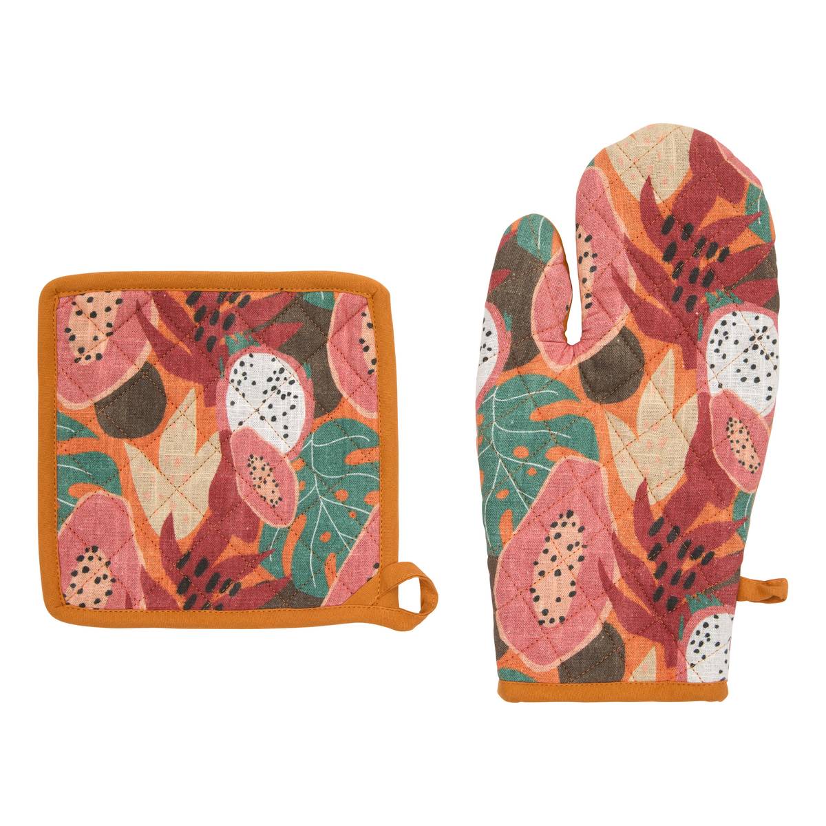 Glove and Pot Holder "Tropical" Multicolored, 20x32 cm