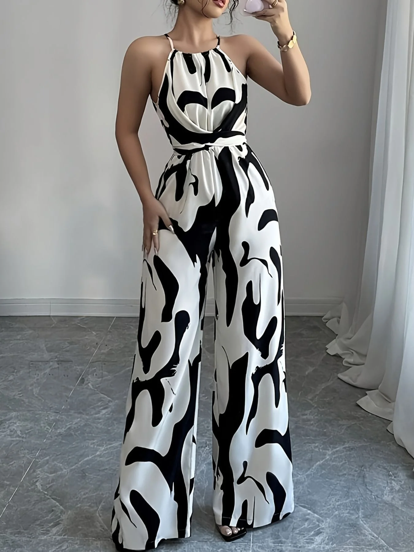 Abstract Print Sleeveless Wide Leg Jumpsuit - ZKZOOK