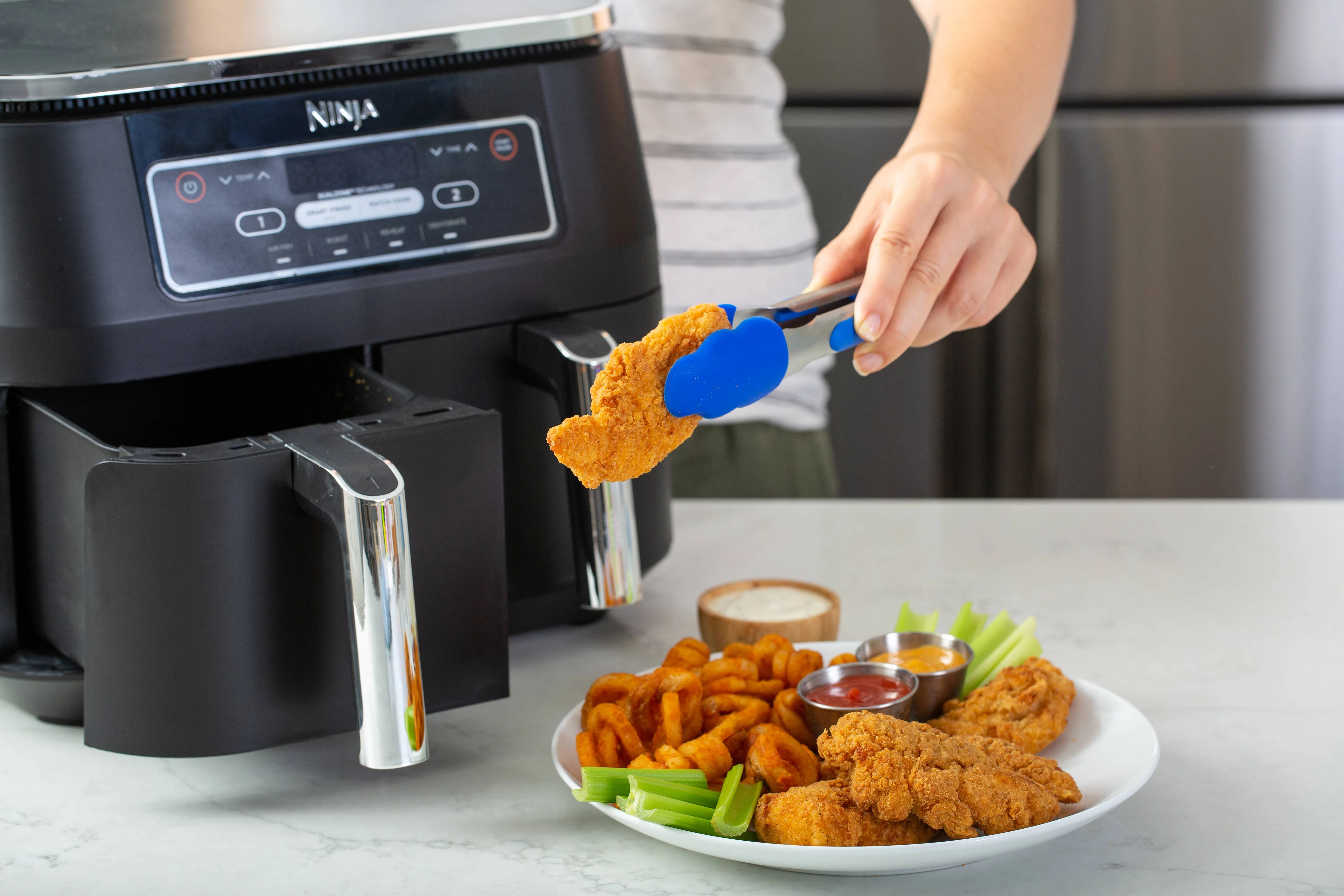 Restored Ninja? Foodi? DZ100 4in1, 8qt., 2Basket Air Fryer with DualZone? Technology