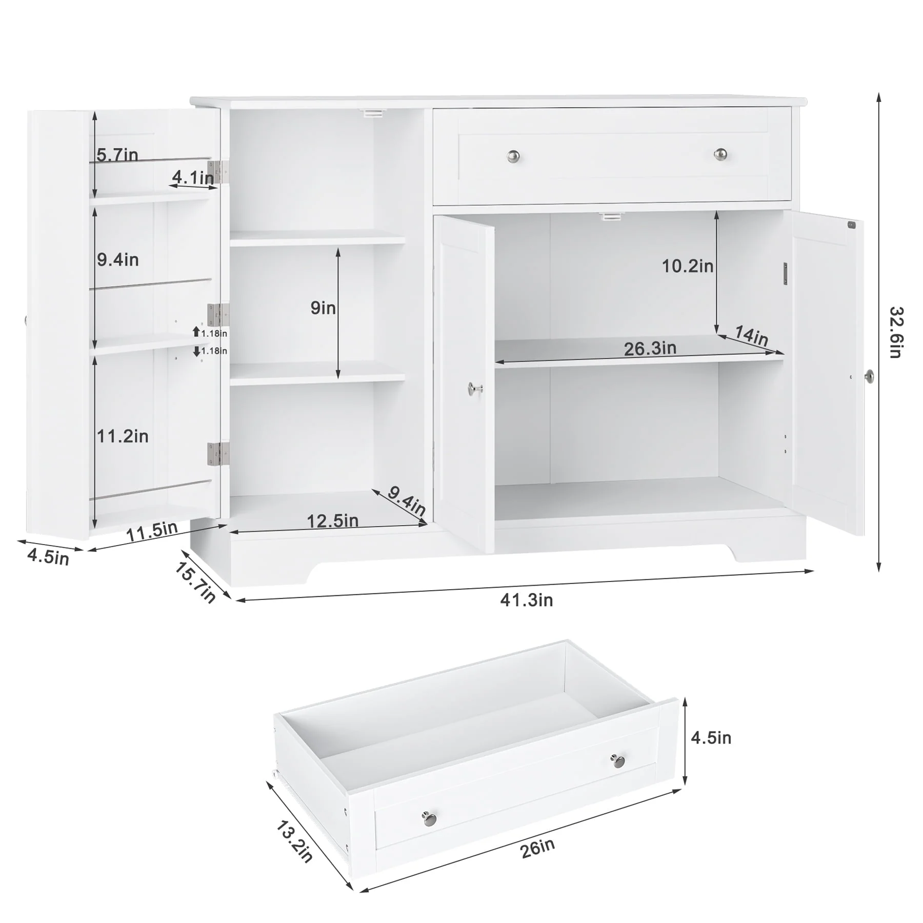 Homfa 41'' Kitchen Storage Cabinet, Pantry Cabinet with Drawers and Adjustable Shelf, Buffet Cabinet Sideboard for Dinning Room,  White
