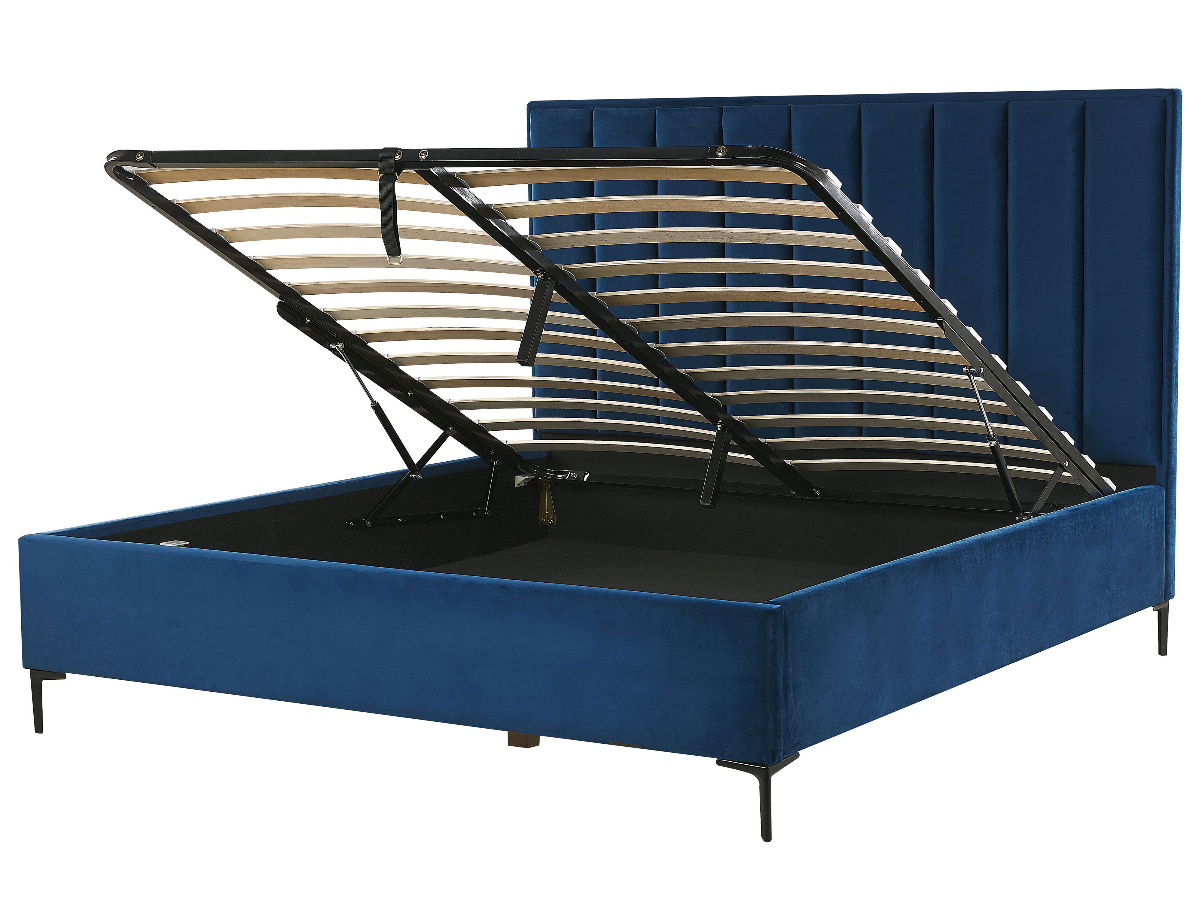 Ottoman Bed Velvet SEZANNE 180 x 200 cm (EU Super King) Navy Blue