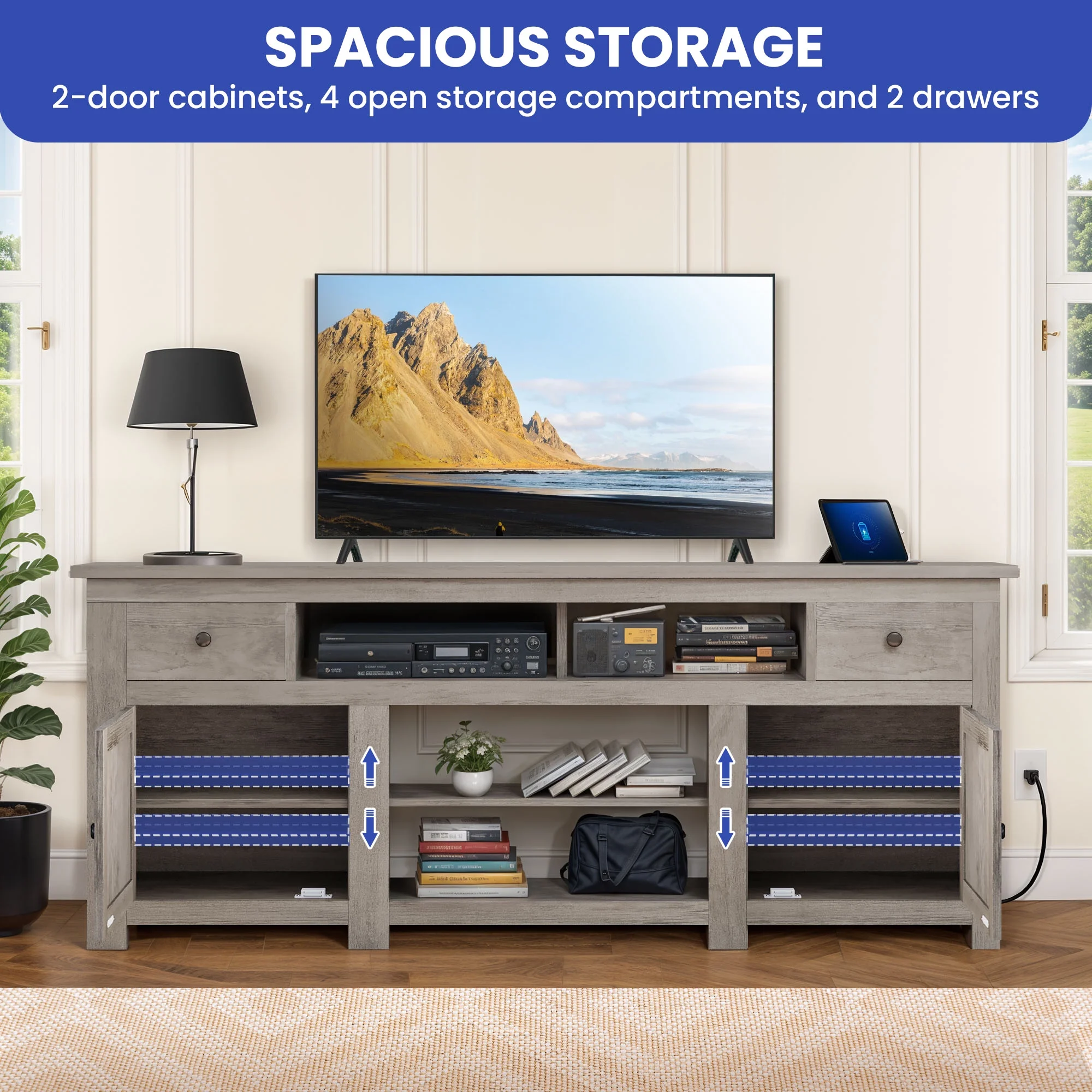 Uforic Farmhouse TV Stand for 75/80 Inch TV, Rustic Entertainment Center with Power Outlet, Storage Drawers, TV Console for Living Room, Oak - Image 21