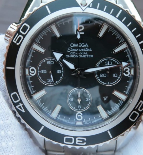 Replica Omega Seamaster Planet Ocean Chrono 45mm Black Dial Silver Markers SS Bracelet A7750 - Top club