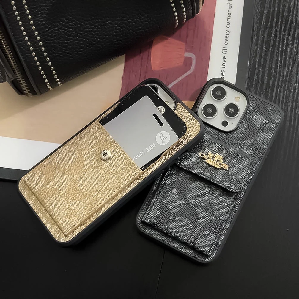 Coach iPhone Case With Card Holder Wallet Coffee  -SZK240425 - Wholesale & Influencer