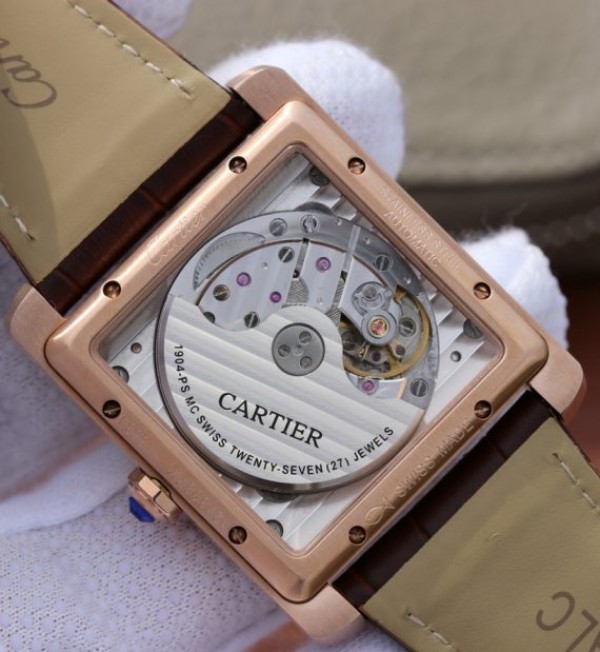 Replica Cartier Tank MC RG White Textured Dial Diamonds Bezel Leather Strap - Top club