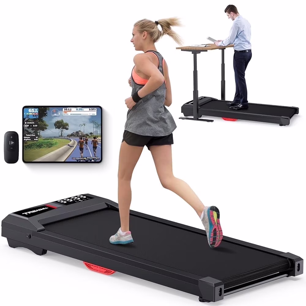 Walking Pad Treadmill,YZRUN Under Desk Treadmill 2.5 HP Portable Treadmills for Home, 265 lbs Capacity (Black Red)