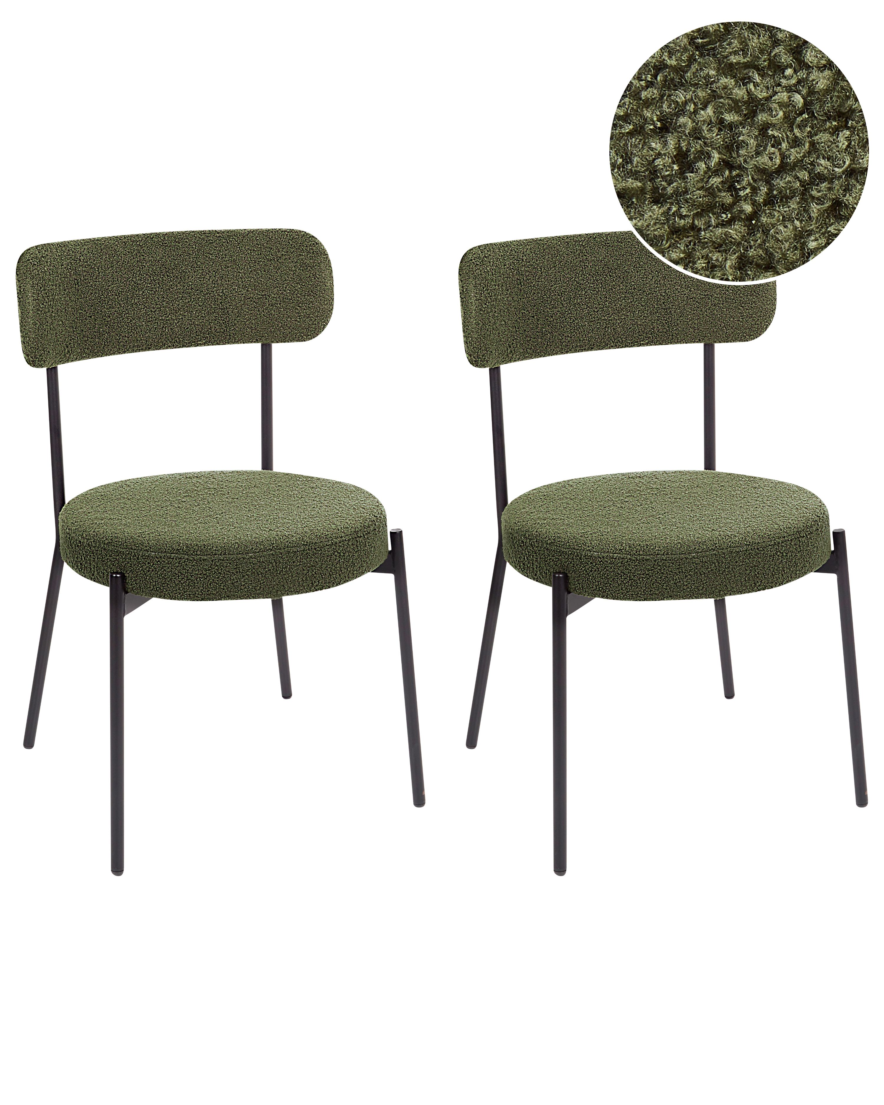 Set of 2 Dining Chairs ALLISON Boucle Dark Green