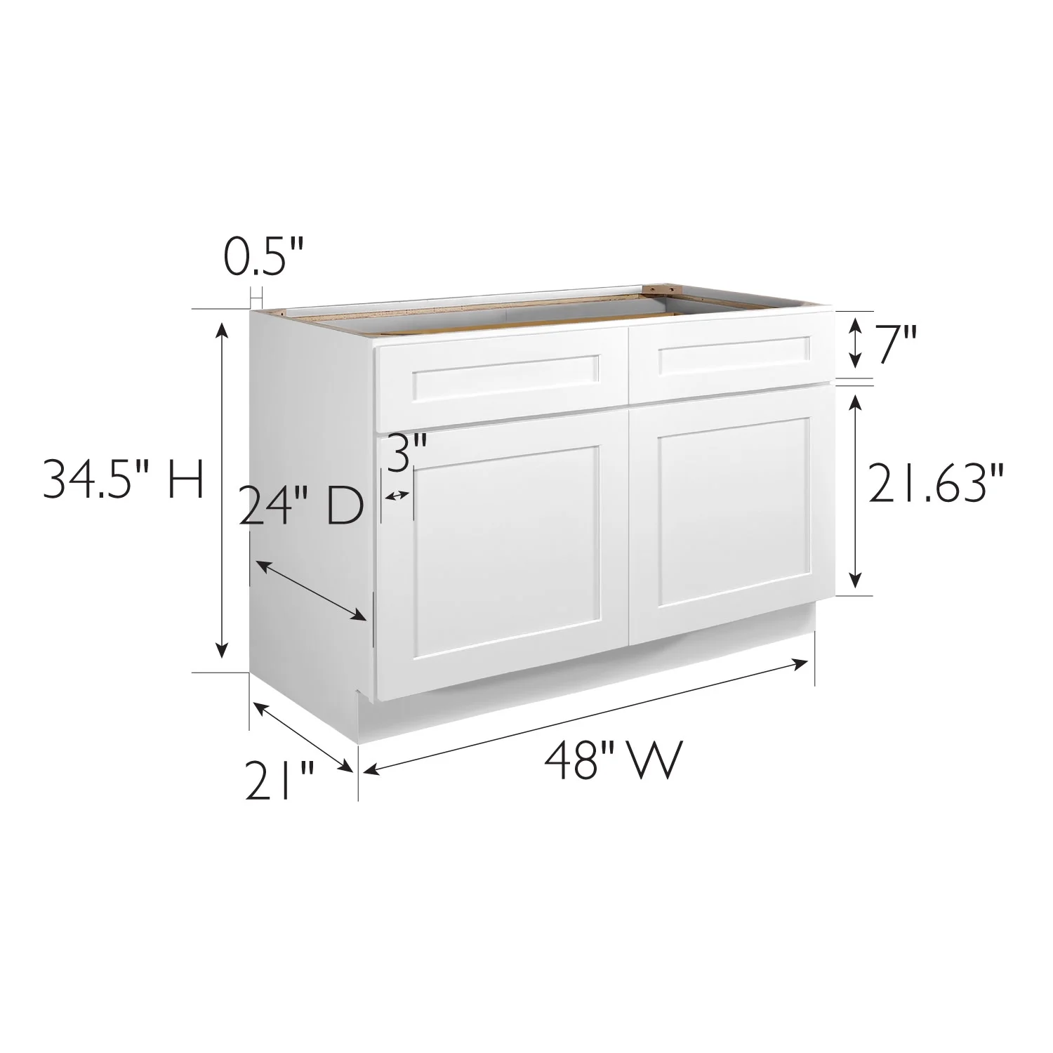 Design House Brookings Ready to Assemble Wood Shaker 2-Door and 2-Drawer Kitchen Base Cabinet (48 x 34.5 x 24), Sherwin Williams? White