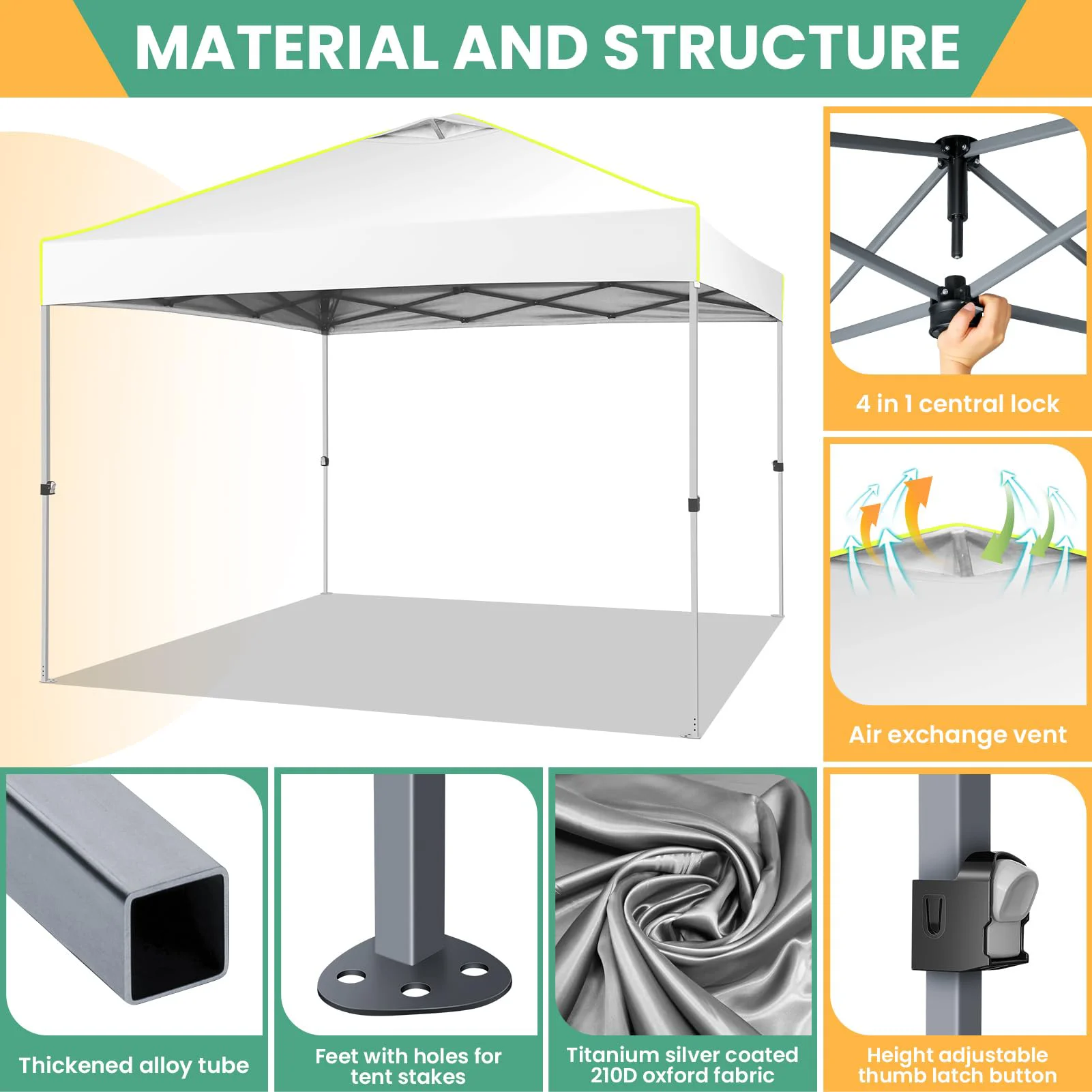 COBIZI 10x10 EZ Pop up Canopy Gazebo with Sidewalls,Pop up Canopy Tent Instant Shelter for Outdoor Party Camping Backyard Beach with Air Vent ,Carry Bag,Stakes,Ropes,Black - Image 23