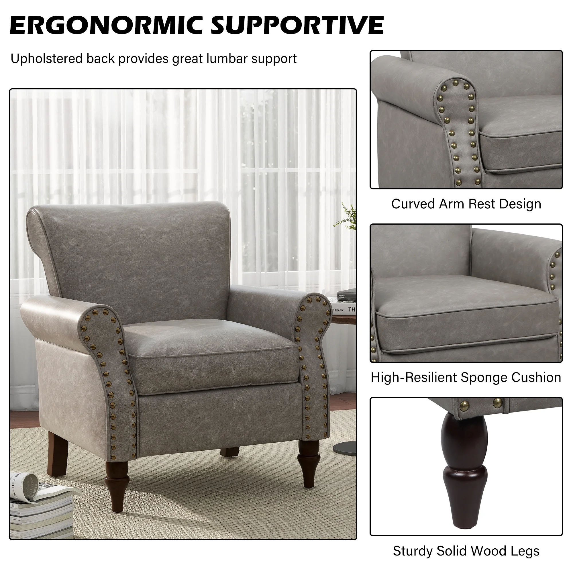 DREAMSIDEA Accent Chairs Upholstered Pattern Morden Armchair Comfy Linen Fabric Single Sofa for Living Room, Pattern White - Image 20