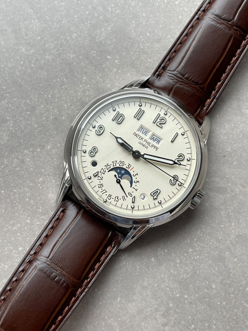 Replica PATEK PHILIPPE Perpetual Calendar 5320G-001 SS GSF 1:1 Best Edition Cream Dial on Brown Leather Strap A324 - Top club
