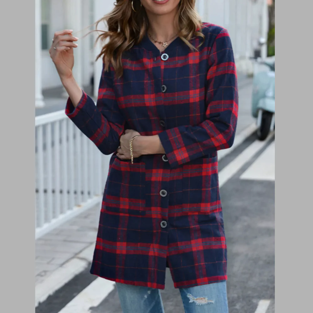 Plus Size Plaid Button-Down Longline Shirt - ZKZOOK
