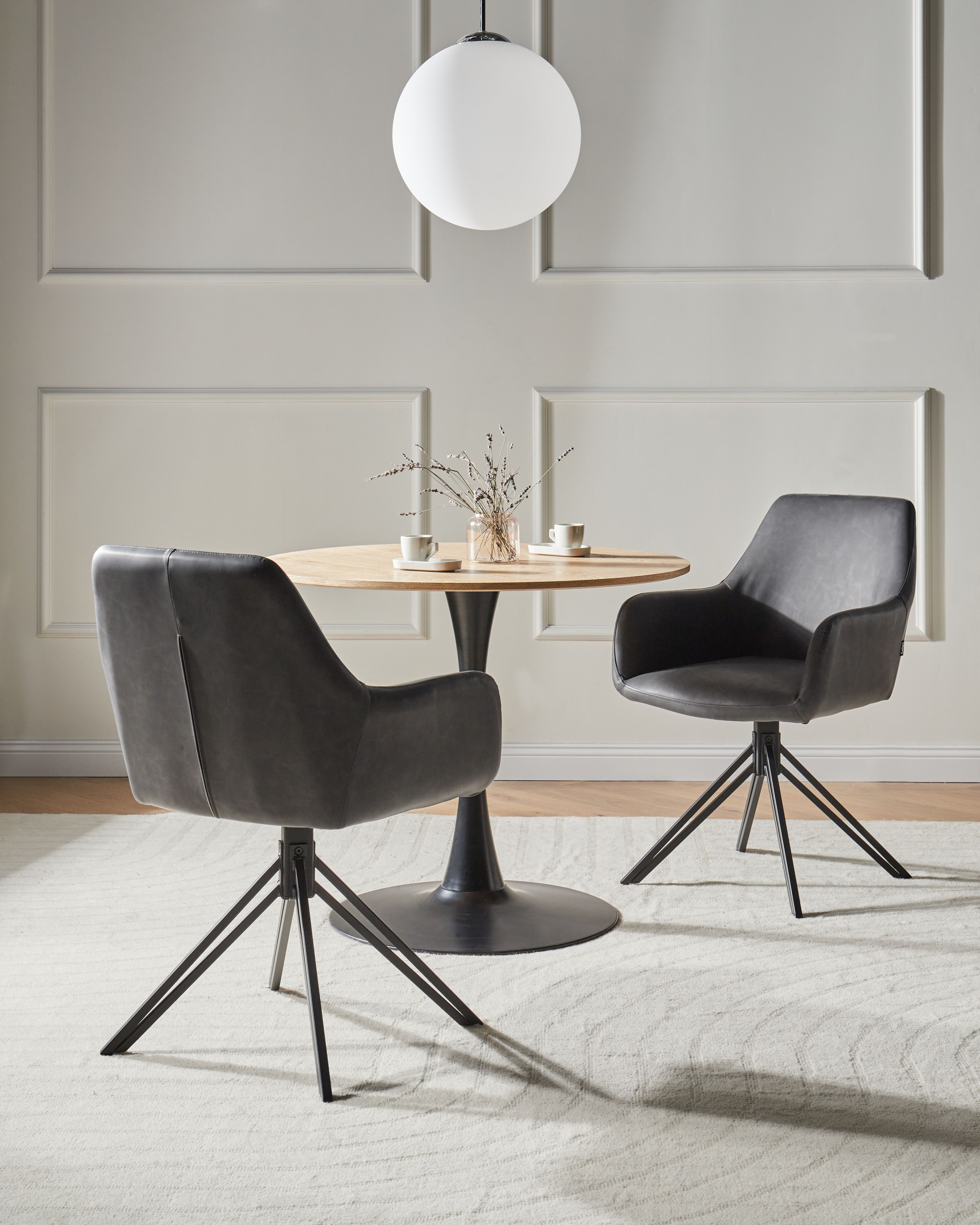 Set of 2 Dining Chairs Swivel SANSARC Faux Leather Black