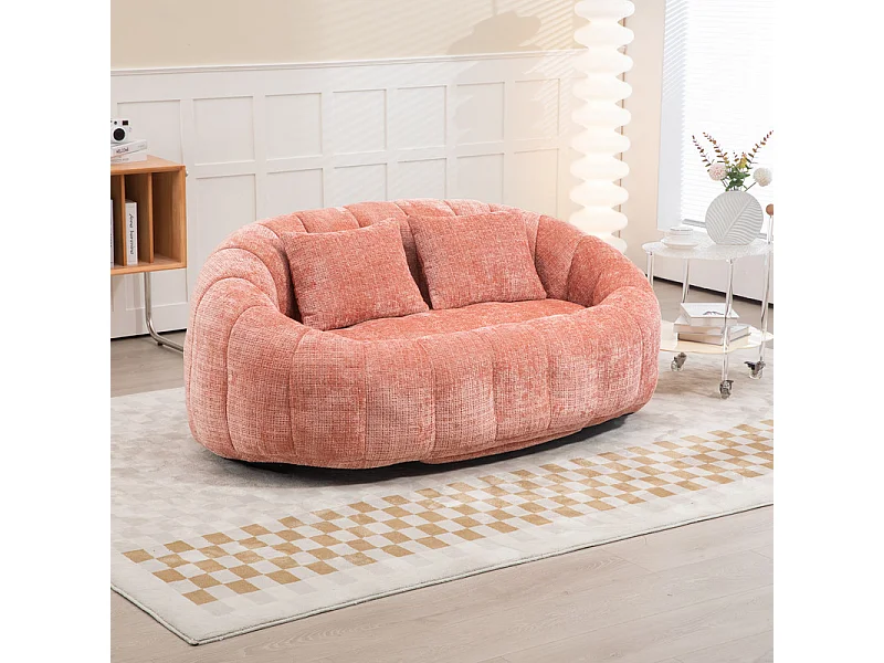Fauteuil paresseux en Chenille - 2 places - avec 2 oreillers - 62cm profondeur d'assise - charge max 250kg - Rose