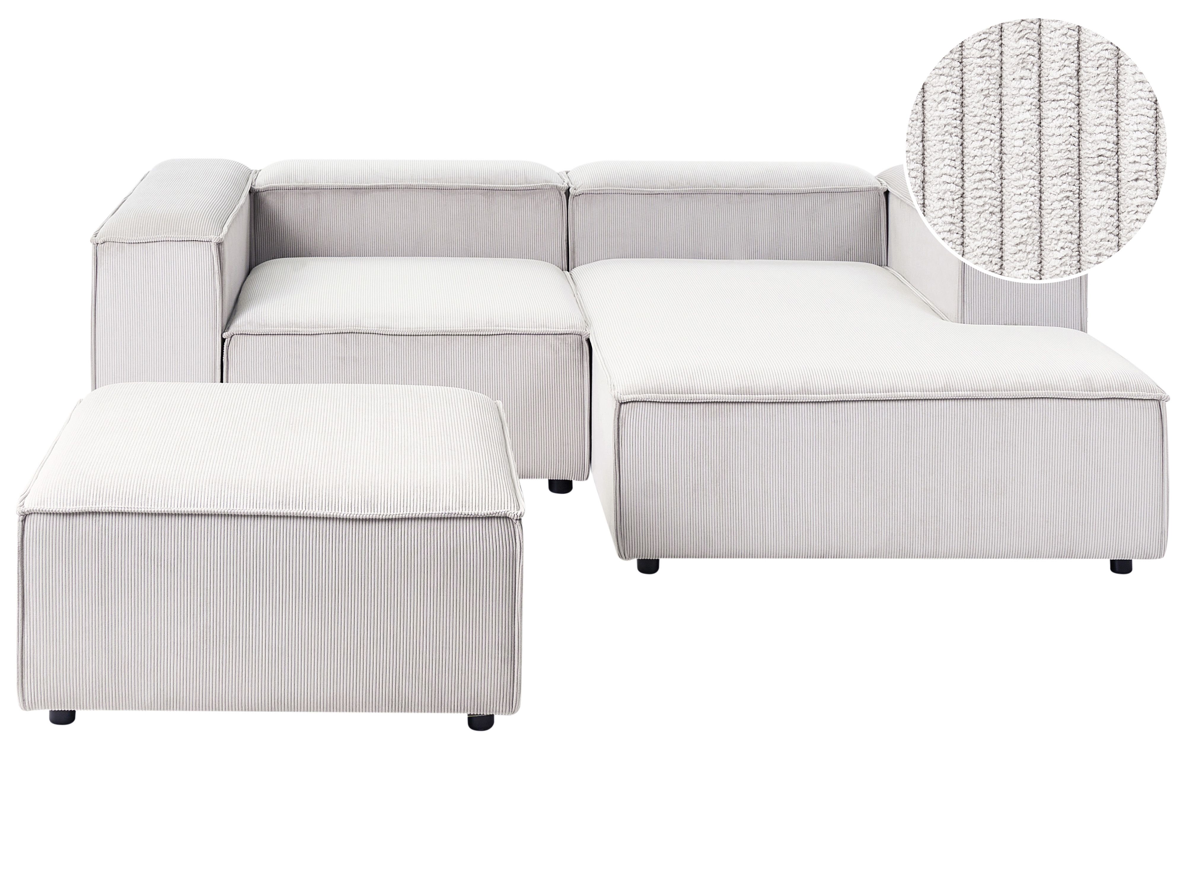 Modular Corner Sofa 3 Seater ARDAL Corduroy Off-White with Ottoman Left Hand