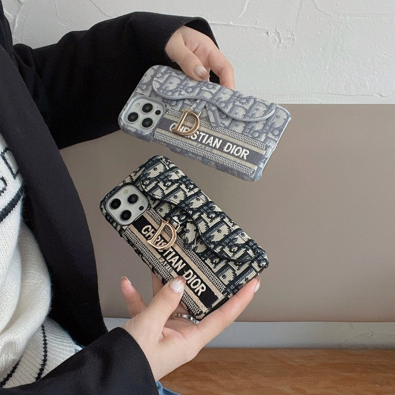 CD Black & Grey Fabric Card Bag iPhone Case - Wholesale & Influencer