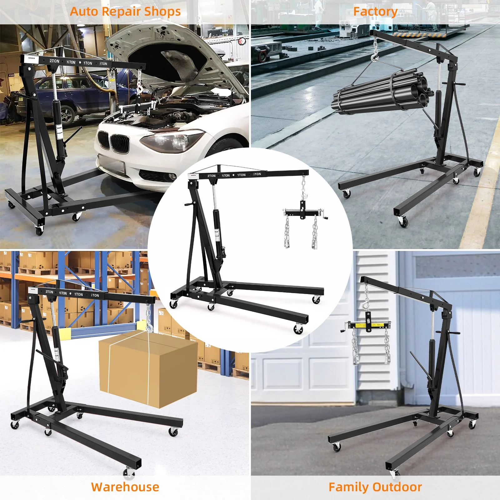 JoanKaren Hydraulic Engine Hoist,4400lbs Max Weight,Folding Engine Lift Shop Crane with Lever and 6 Steel Caster Wheels,Yellow - Image 27