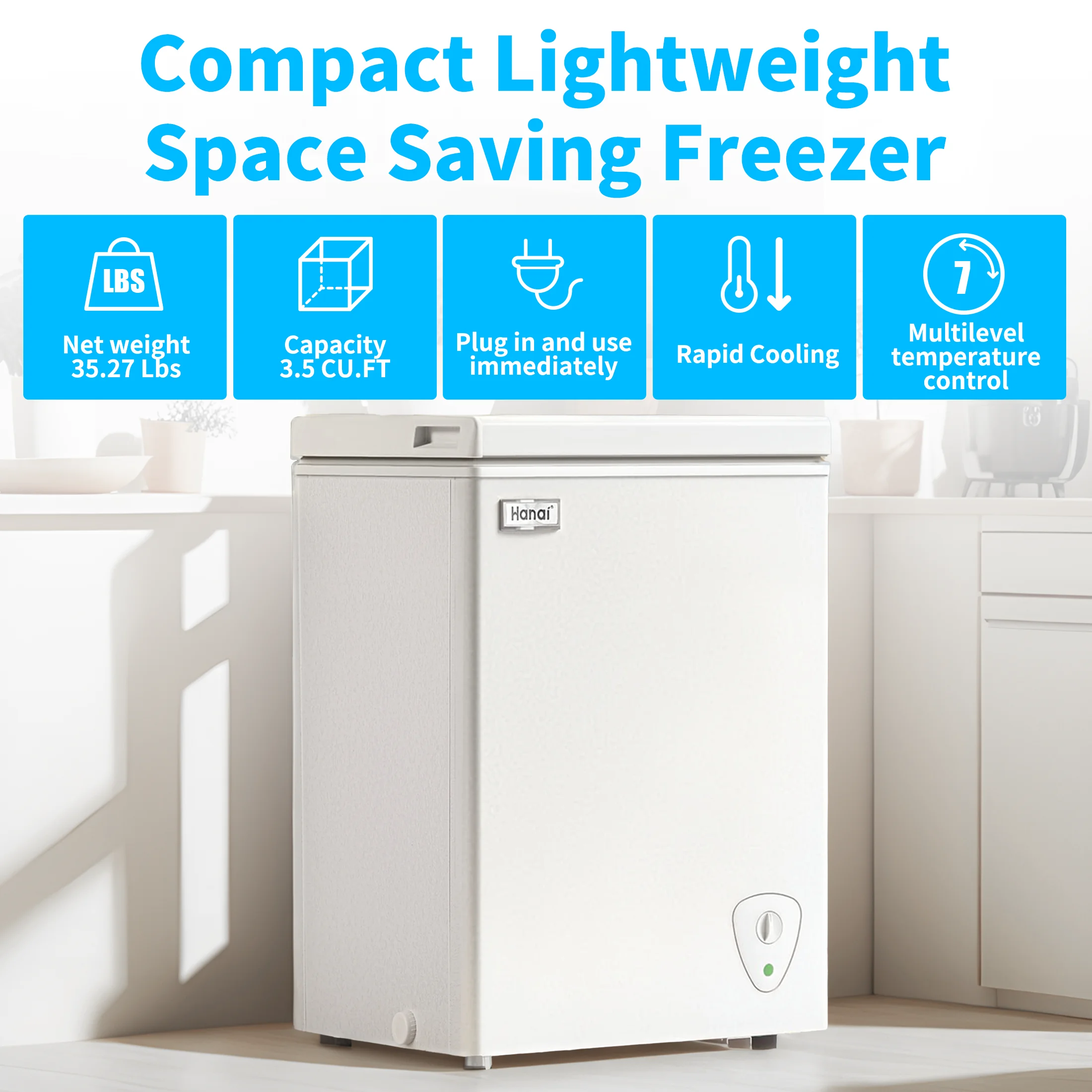 WANAI 3.5 Cu.ft,Chest Freezer,Deep Freezer,Removable Storage Basket Freezer,White - Image 5