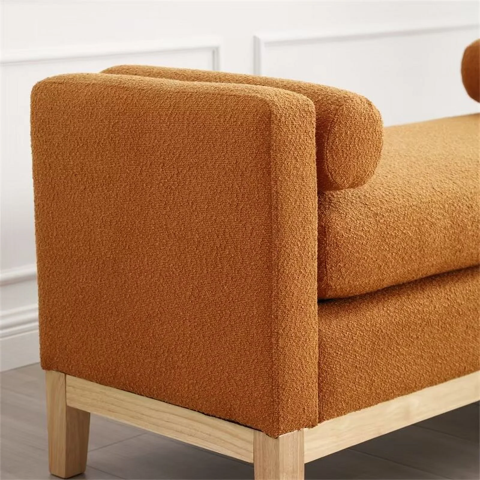 End of Bed Bench, 53.5" Boucle Fabric Upholstered Entryway Bench with Wood Legs & Bolster Pillows, Rolled Arm Cushioned Ottoman Foot Rest Long Stool Window Extra Seating for Bedroom, Ivory - Image 30
