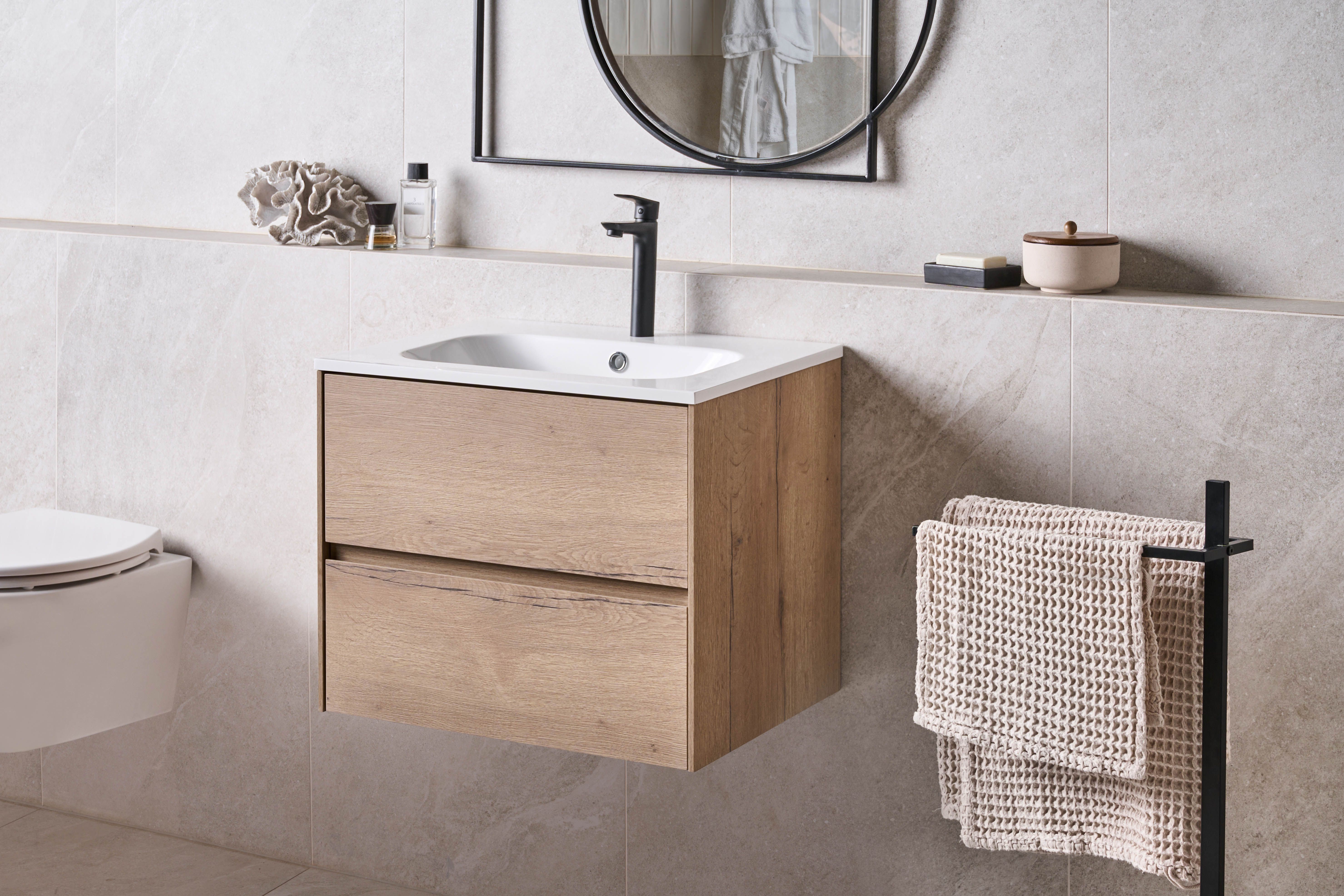 Wall Mounted Vanity Unit with Basin VITA Light Brown